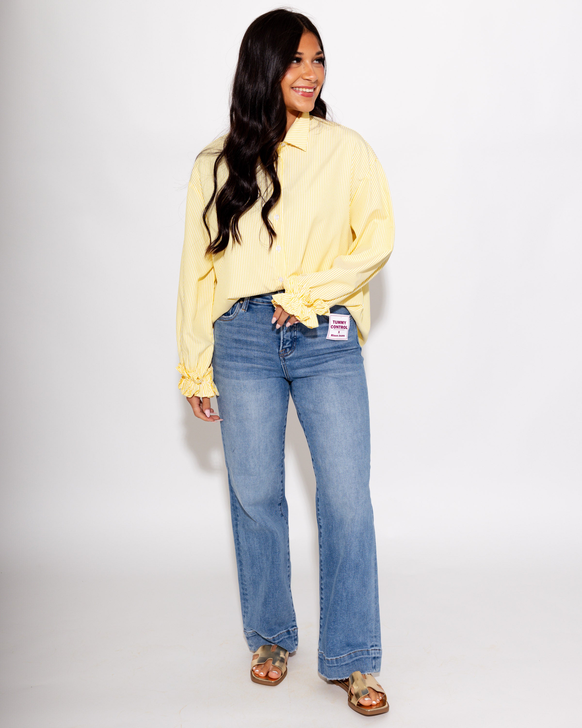 Ruffle Cuff Striped Top in Yellow