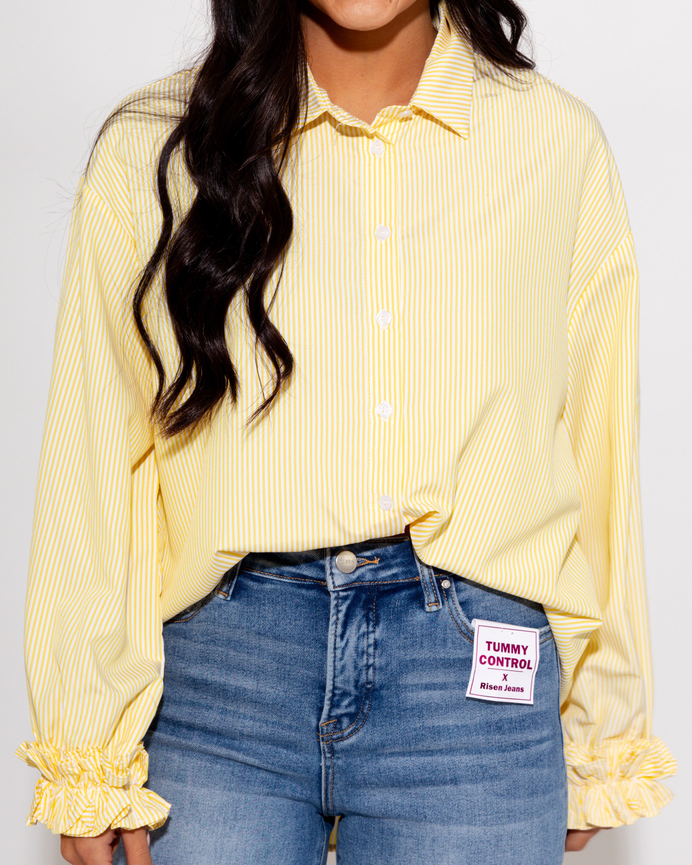Ruffle Cuff Striped Top in Yellow