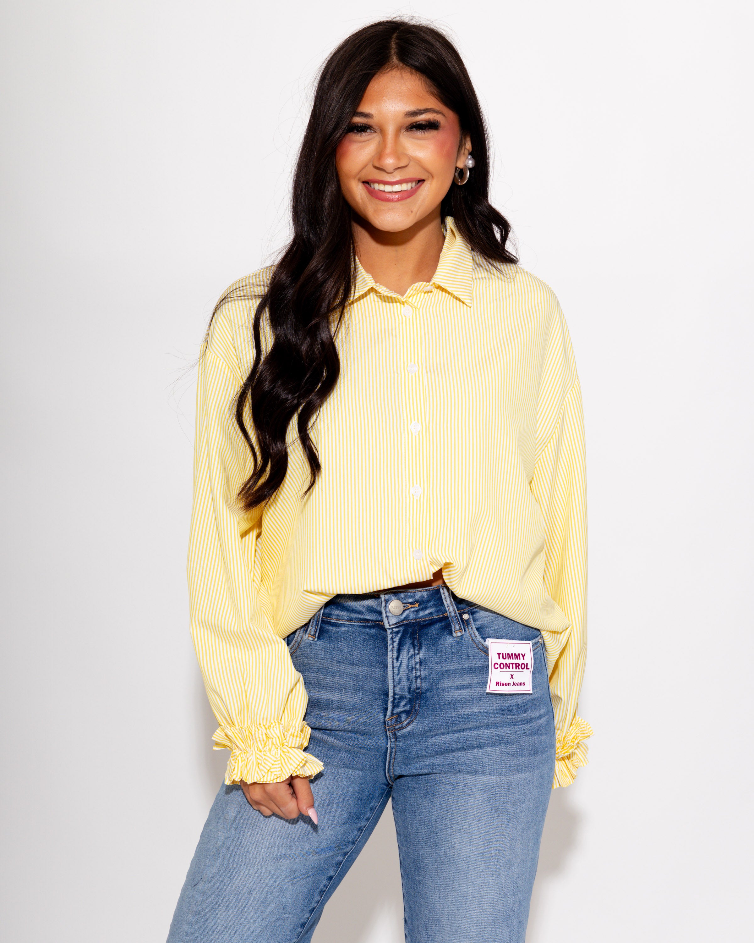 Ruffle Cuff Striped Top in Yellow