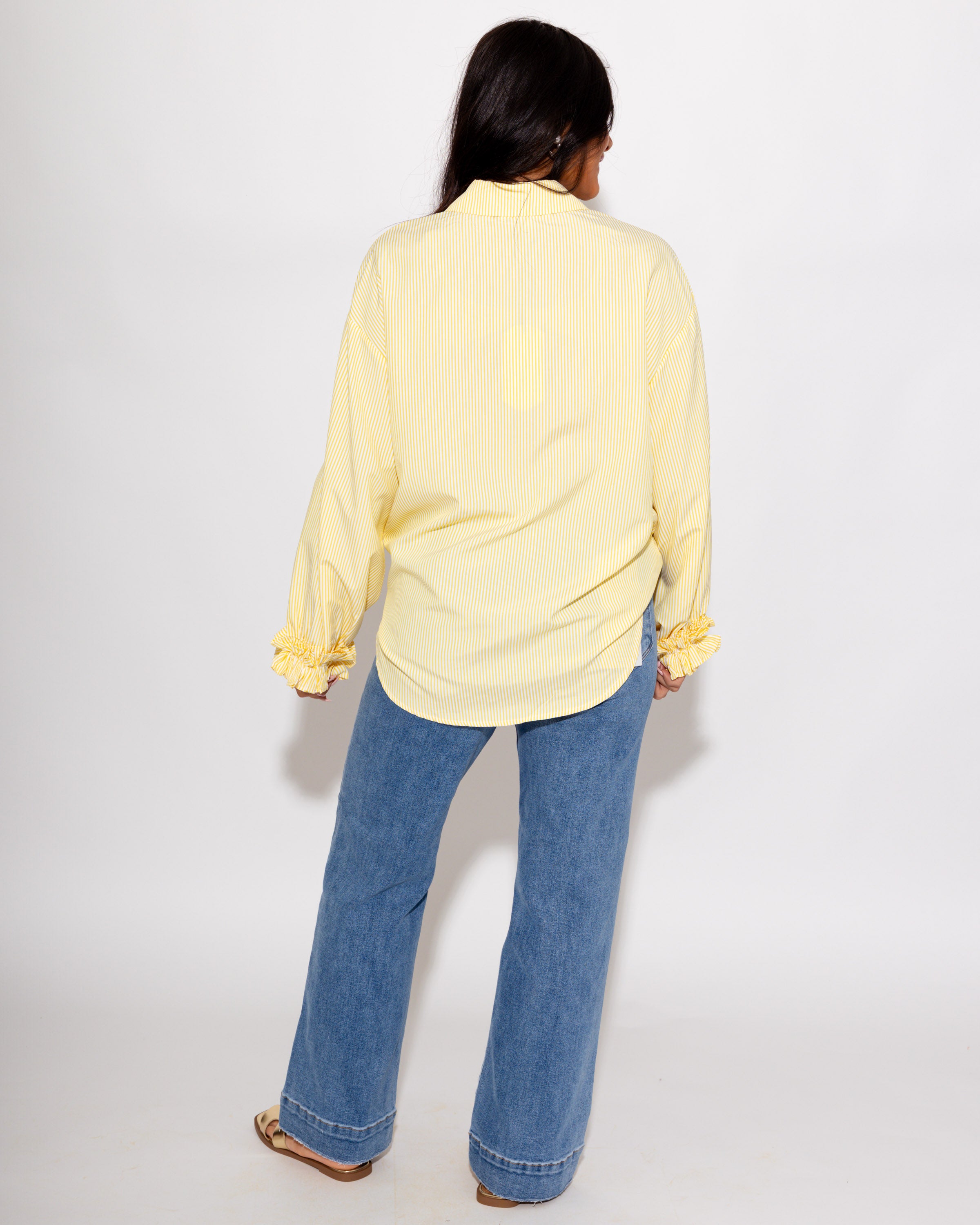 Ruffle Cuff Striped Top in Yellow