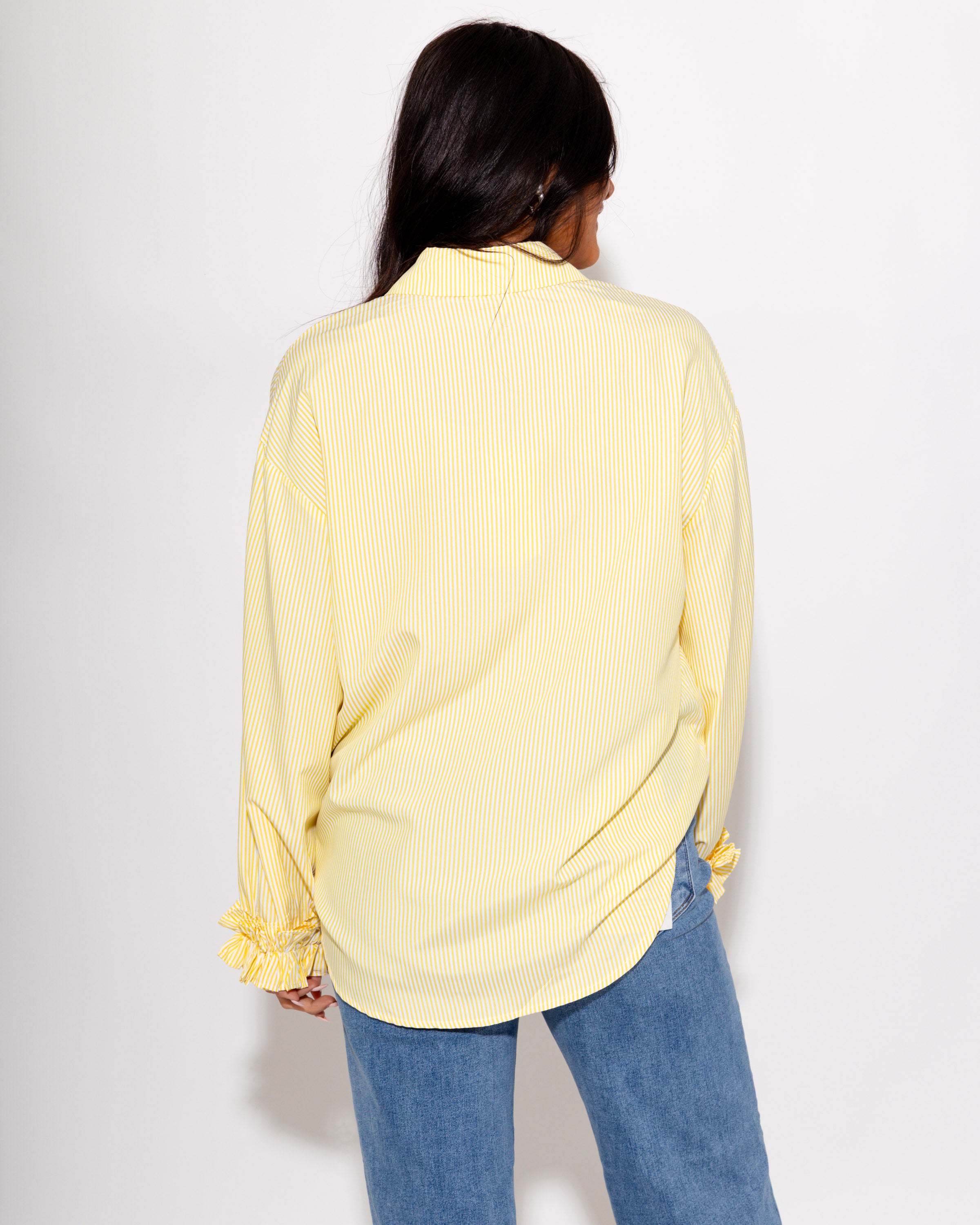 Ruffle Cuff Striped Top in Yellow