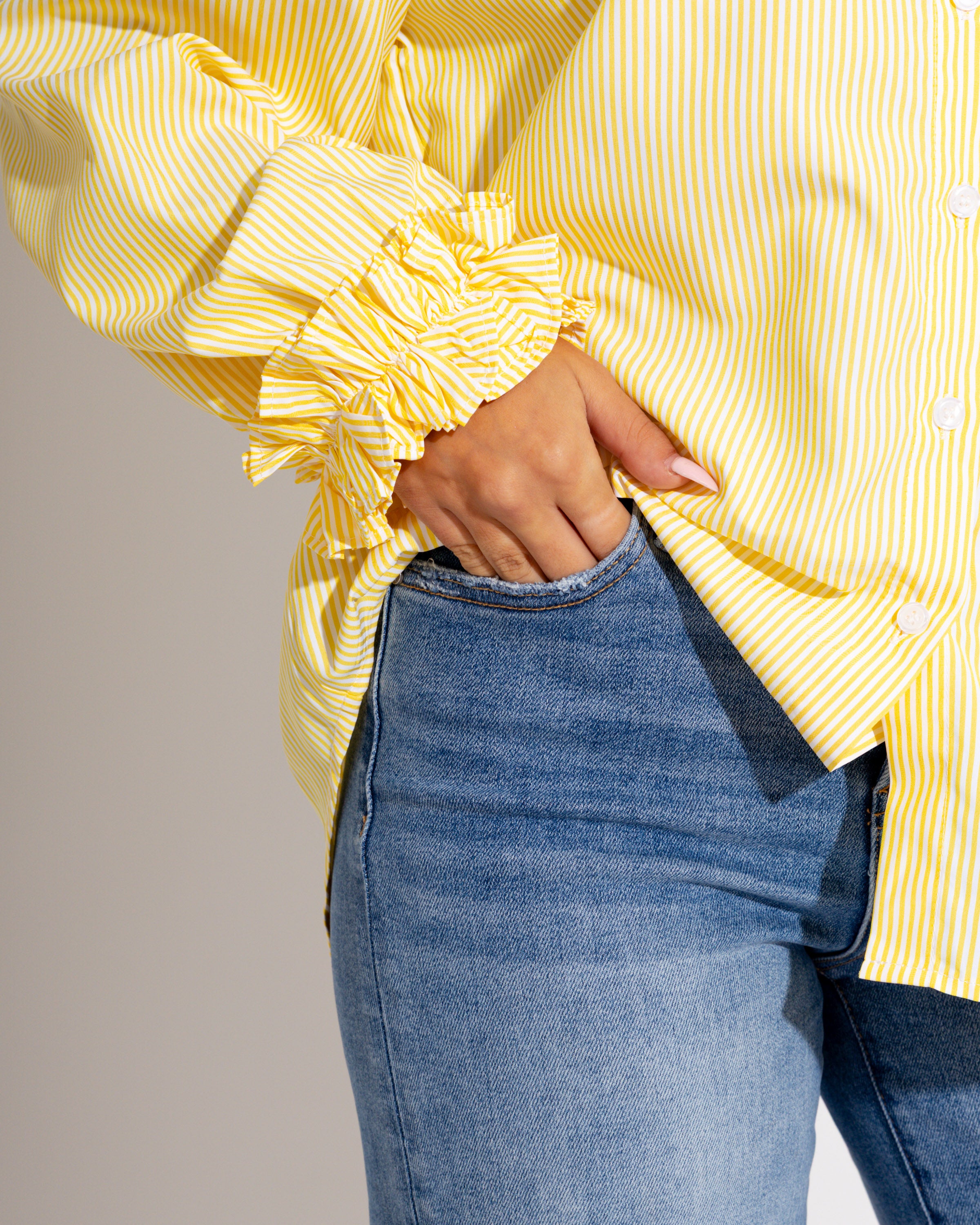 Ruffle Cuff Striped Top in Yellow