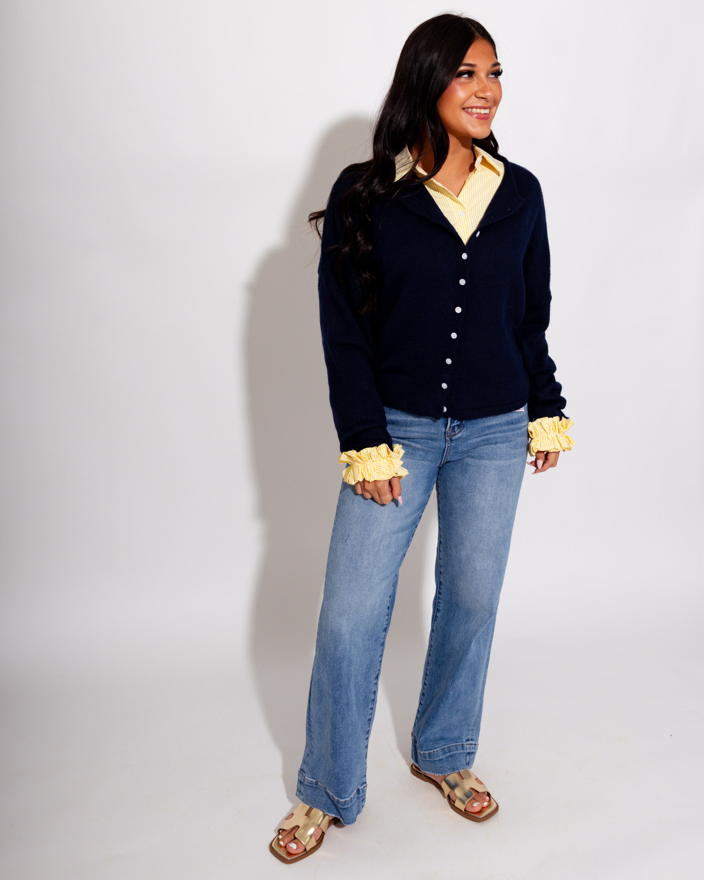 Classic Button Up Cardigan in Midnight