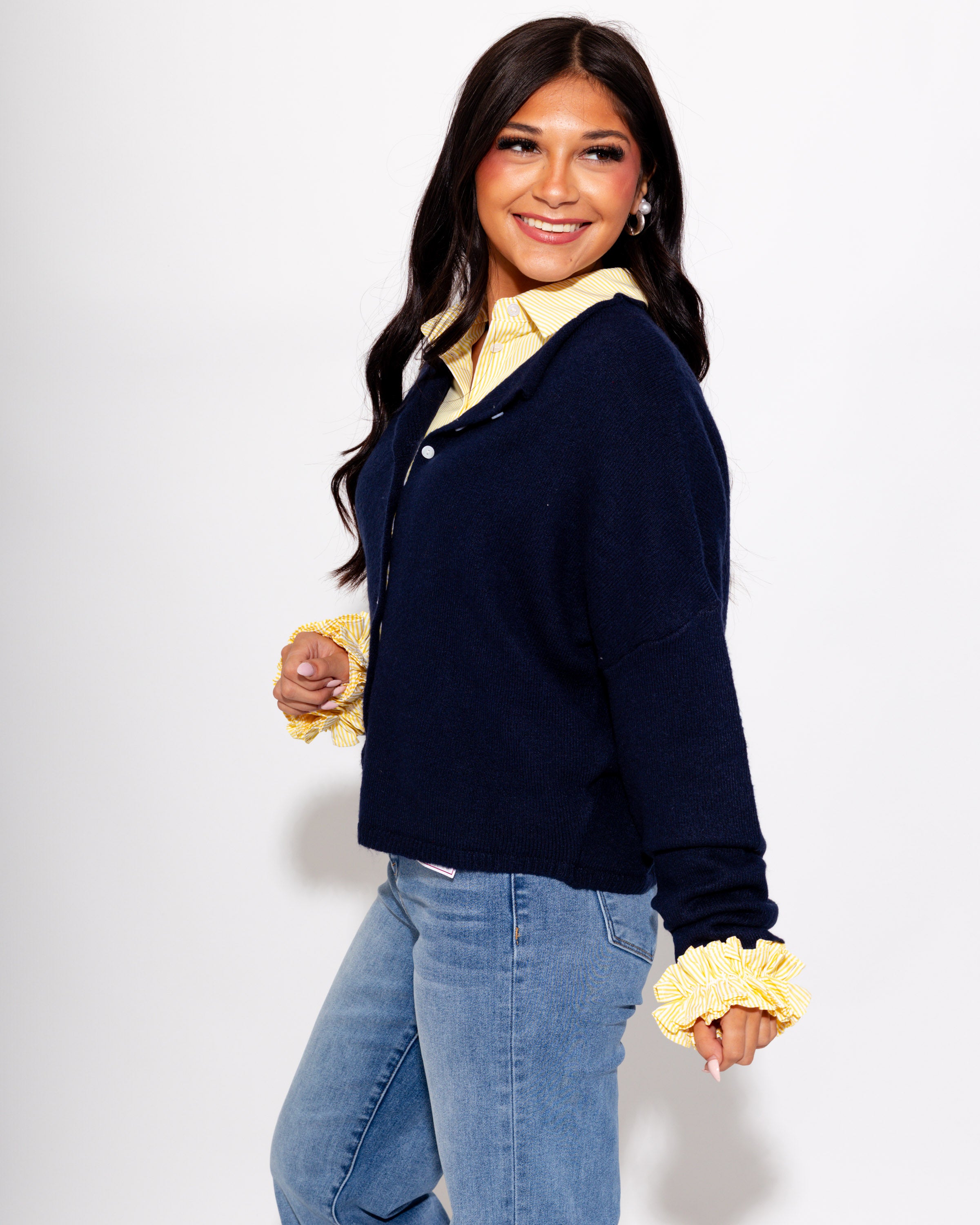 Classic Button Up Cardigan in Midnight