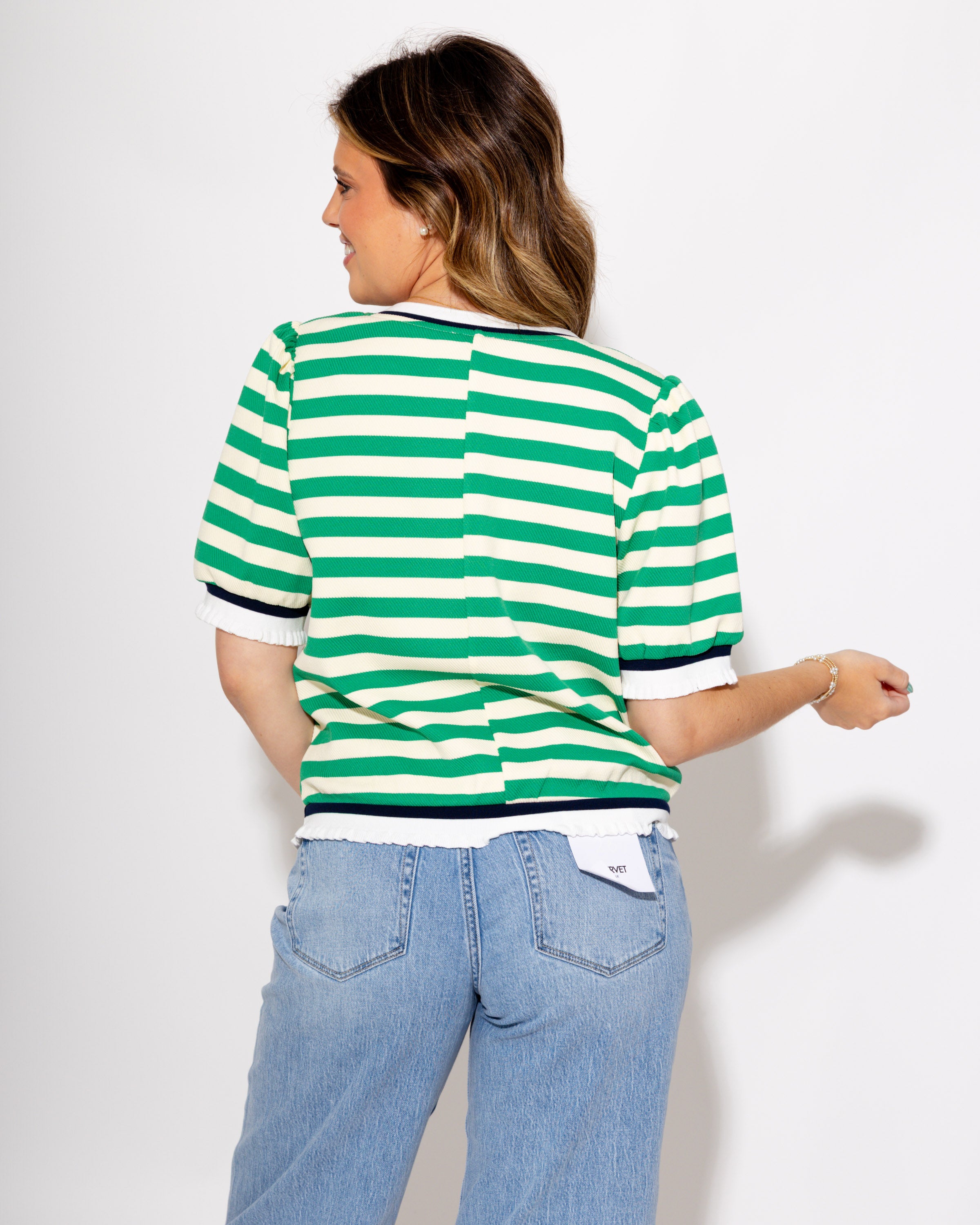 Textured Stripe Puff Sleeve Top