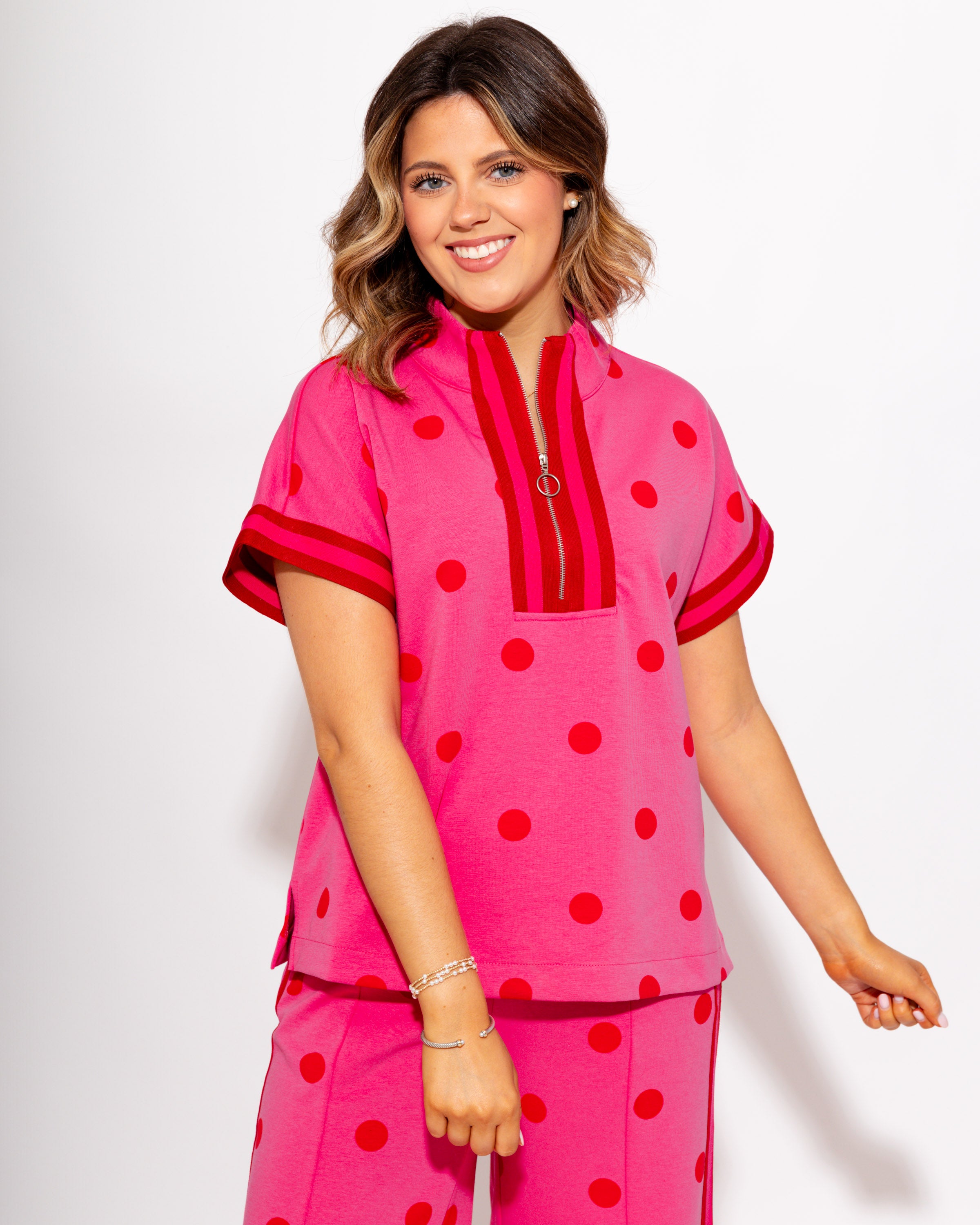 Polka Dot Lounge Set in Hot Pink