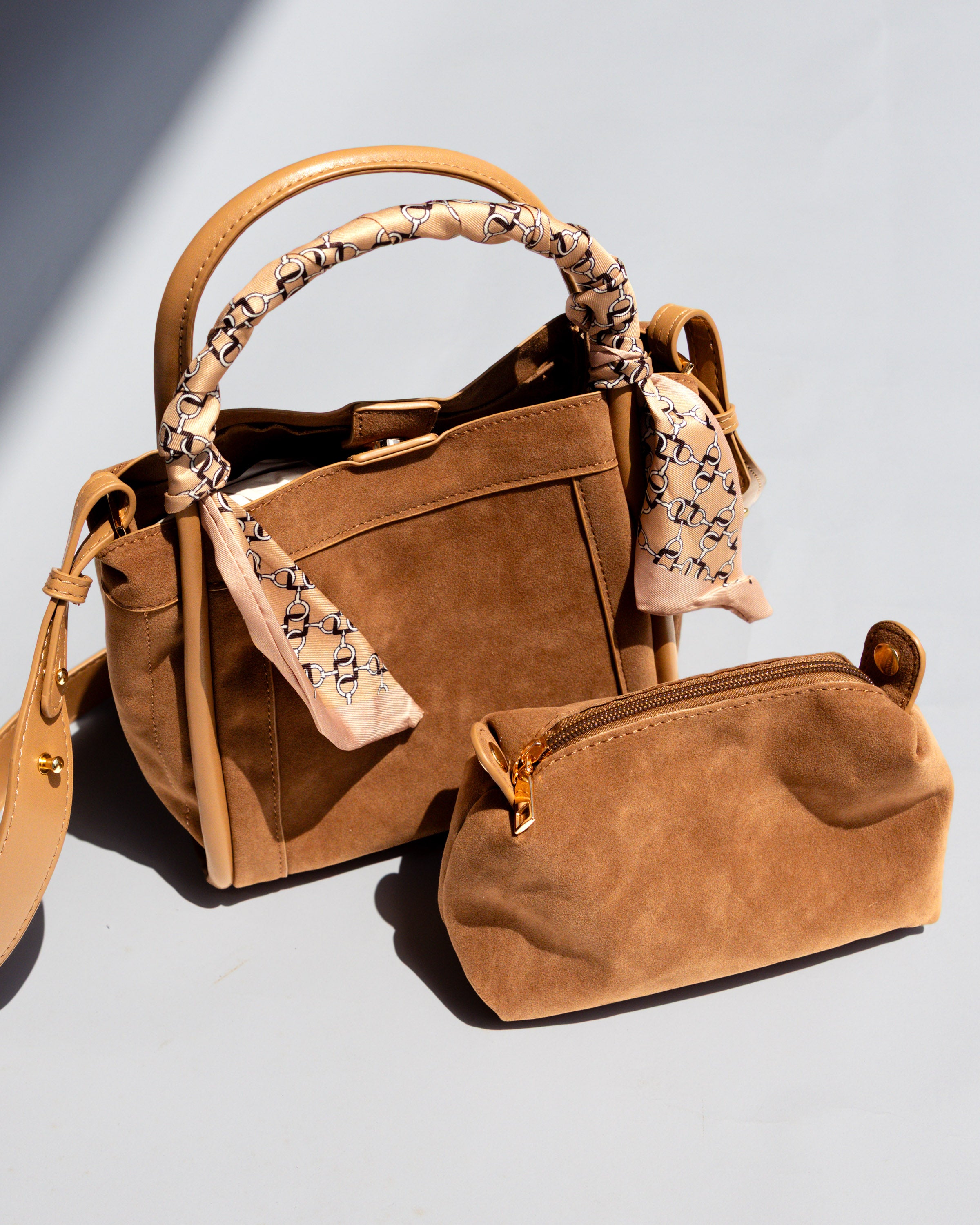 Signature Suede Handbag in Tan