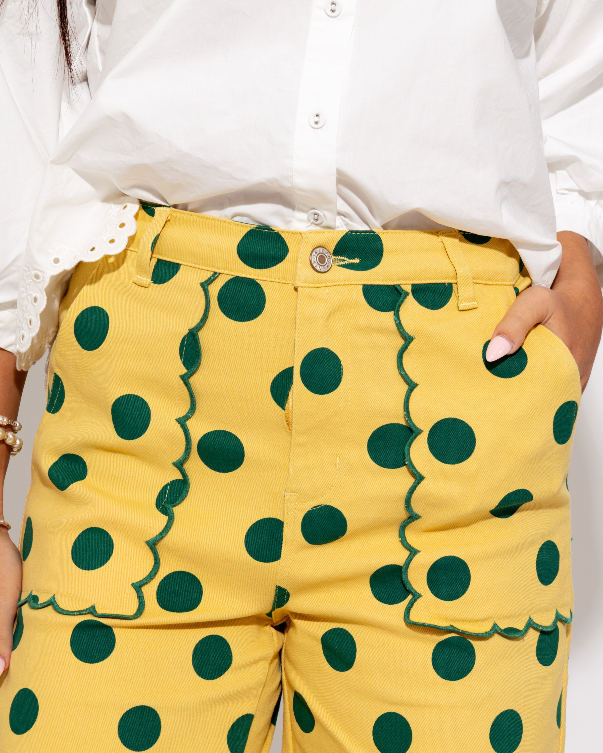 Scalloped Polka Dot Pants in Yellow