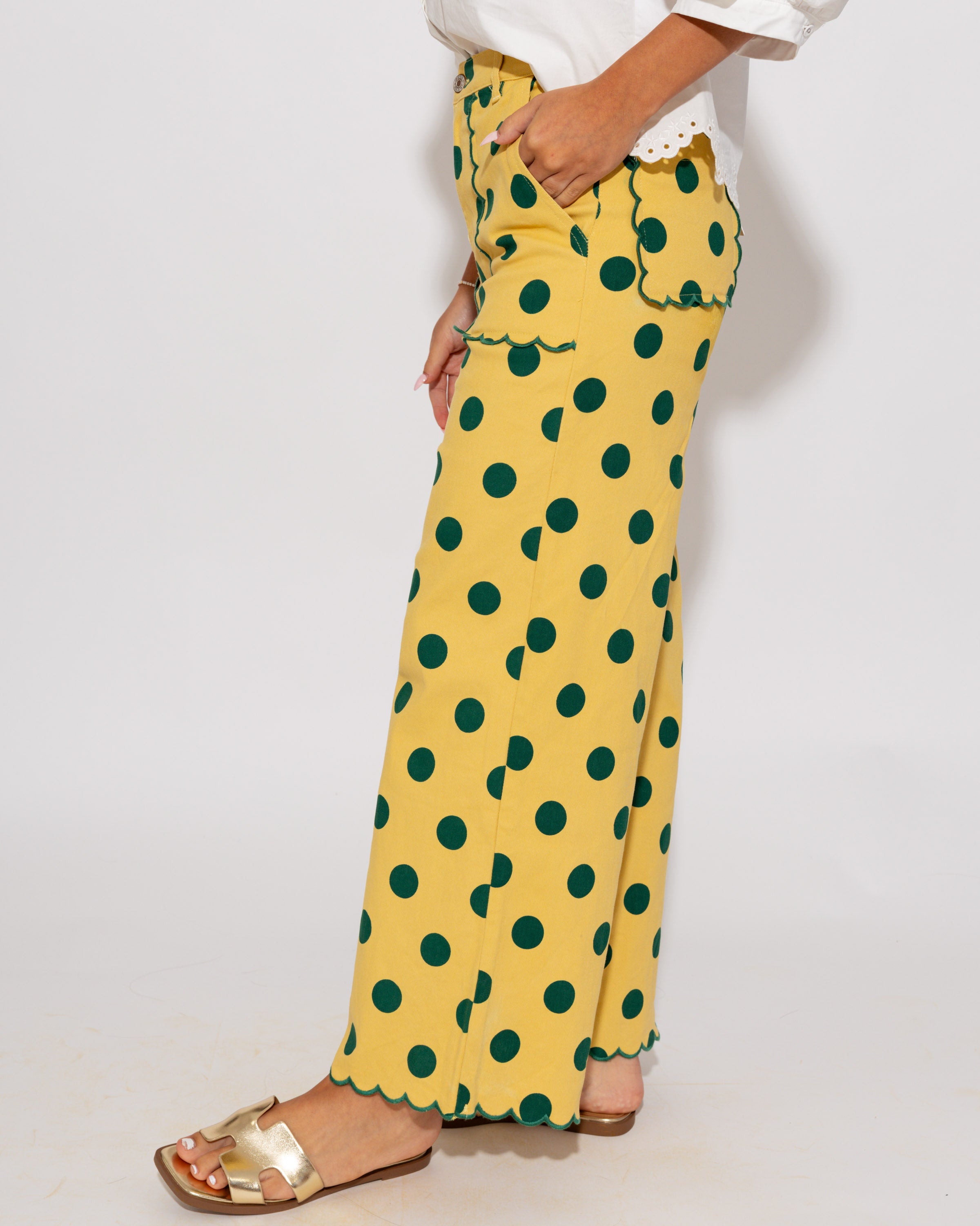 Scalloped Polka Dot Pants in Yellow