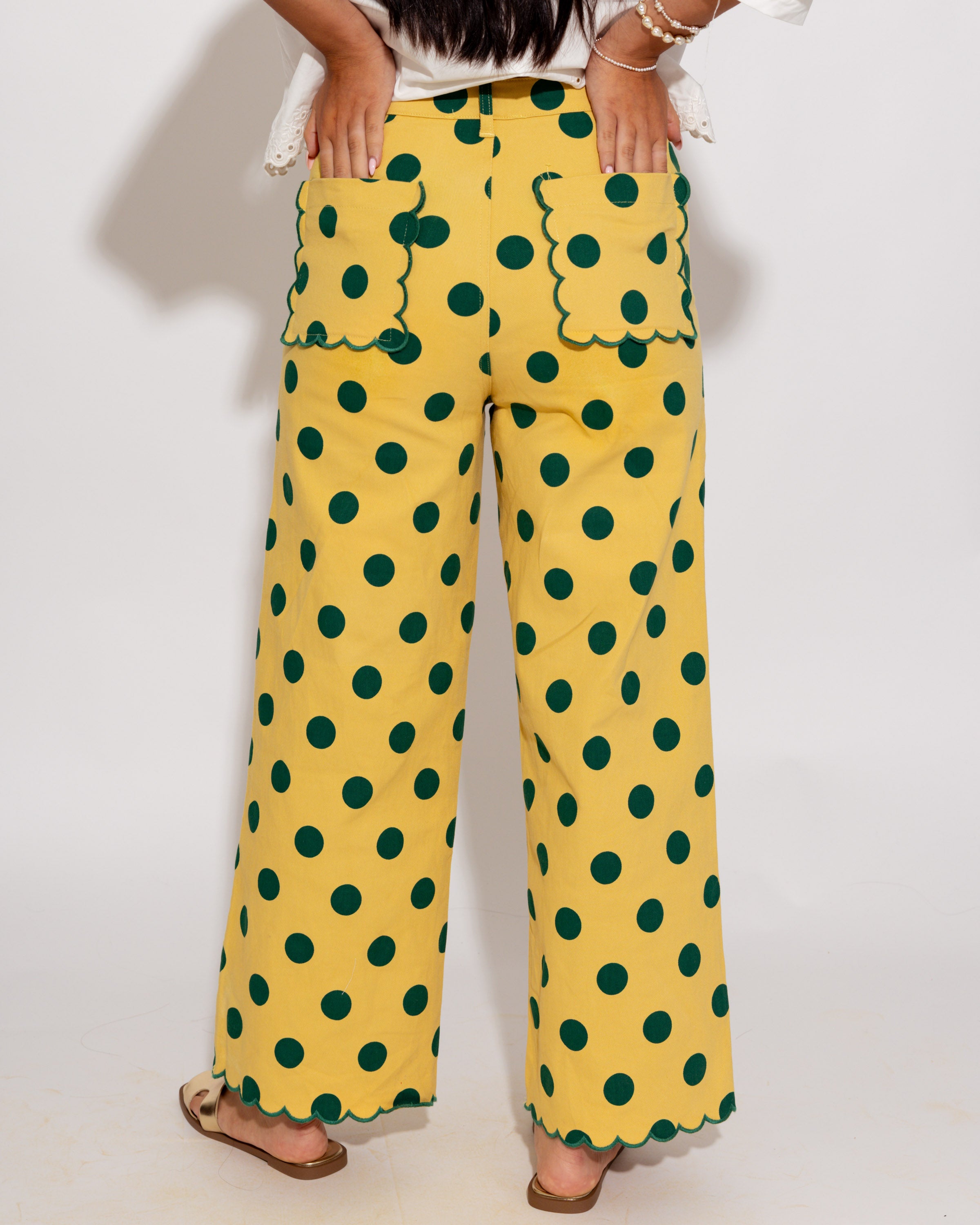 Scalloped Polka Dot Pants in Yellow