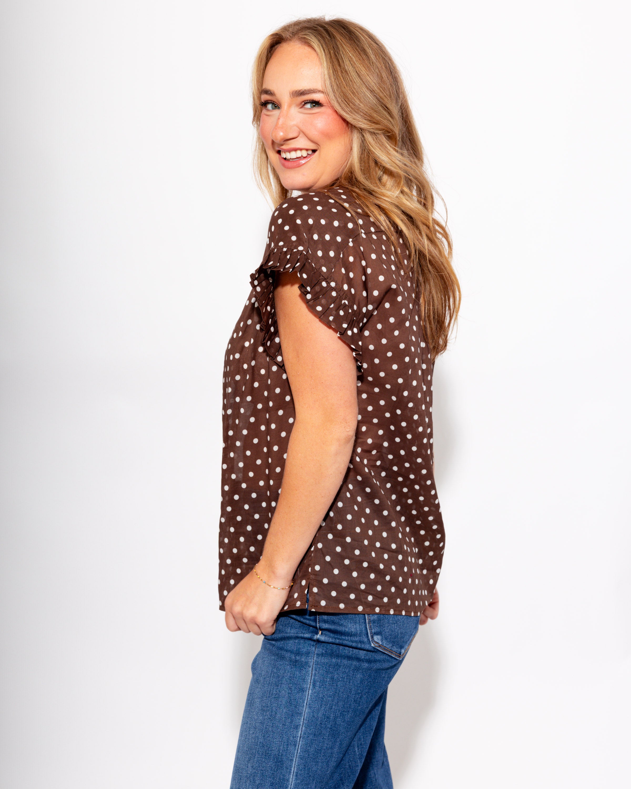 Polka Dot Ruffle Top