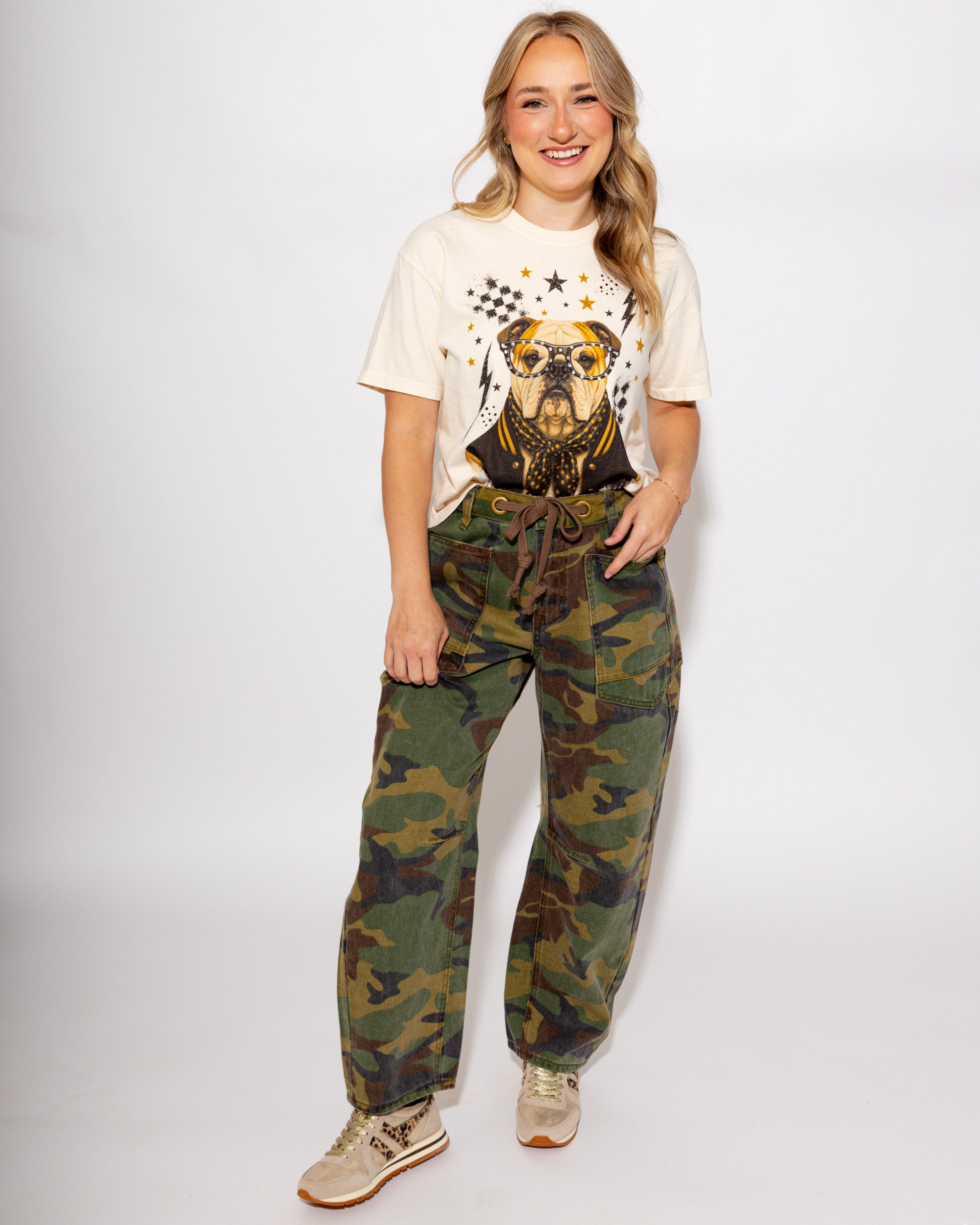 Cropped Relaxed Barrel Leg Camo Pants