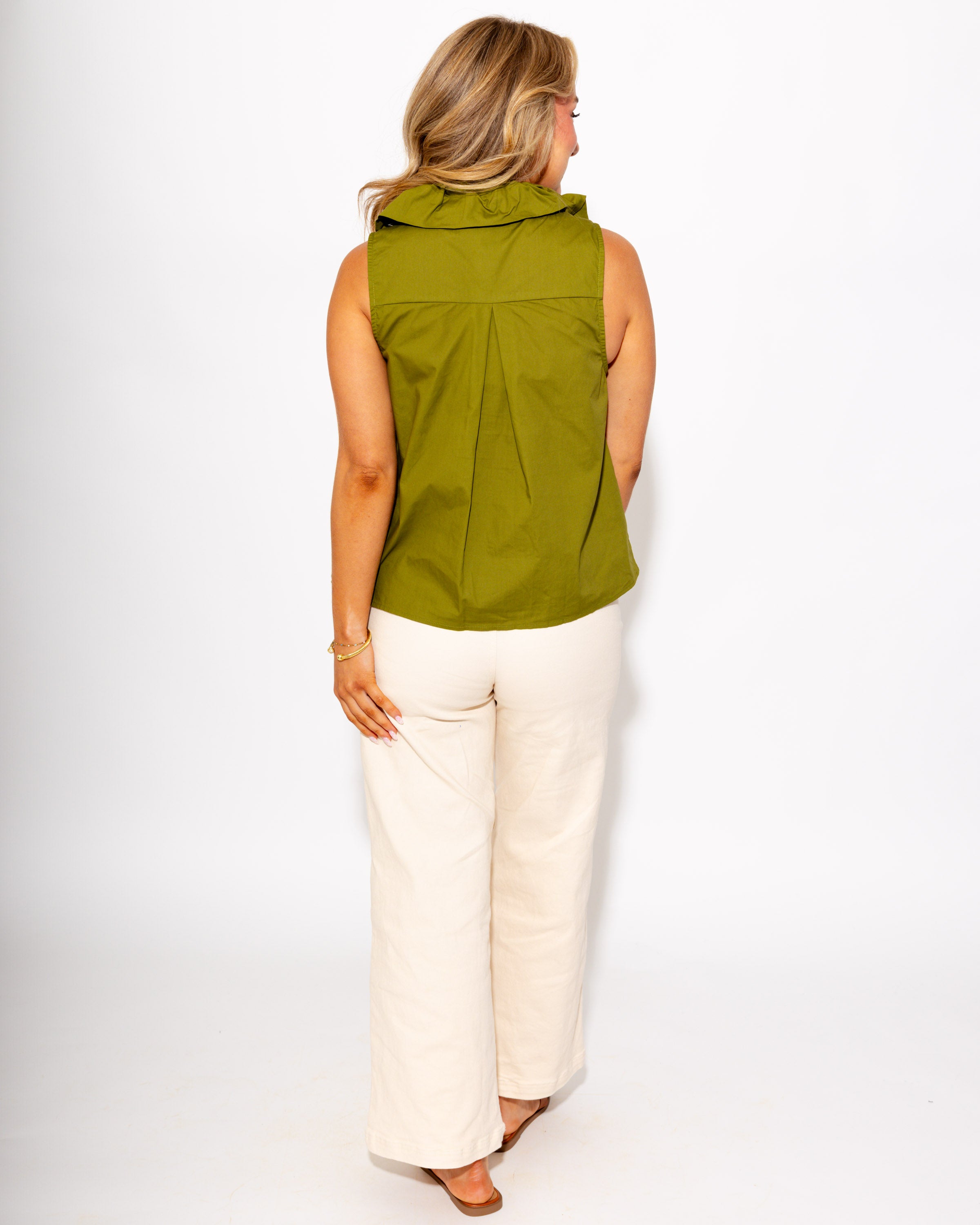Ruffle Front Top in Olive