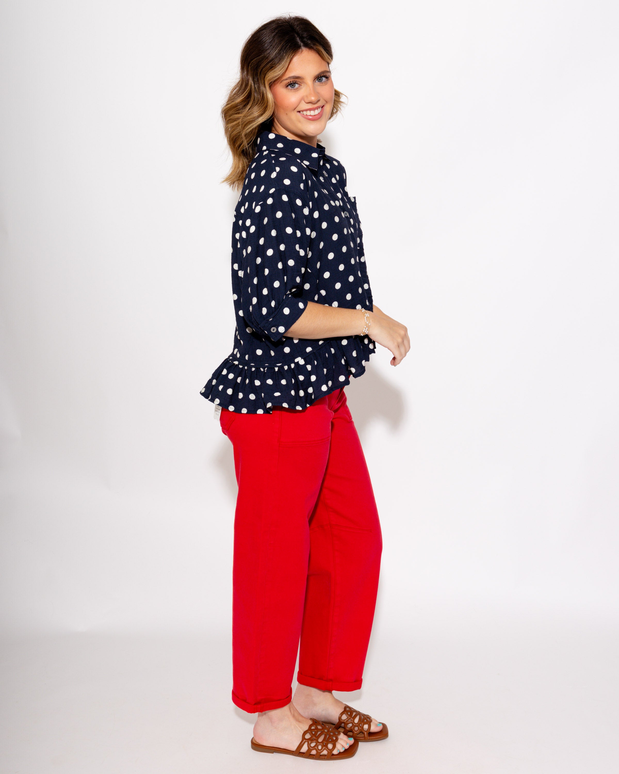 Risen | High Rise Ankle Barrel Pants in Scarlett