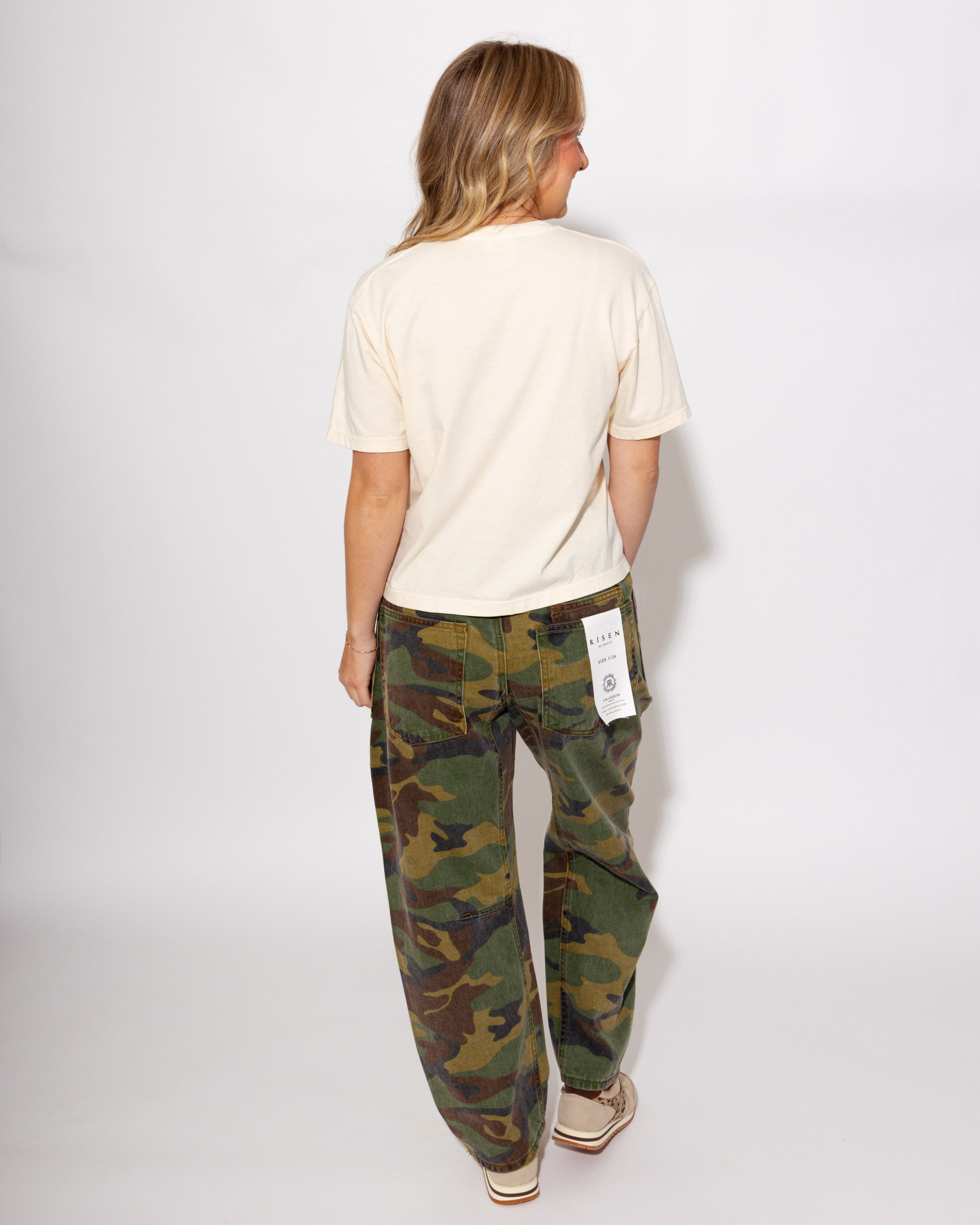 Cropped Relaxed Barrel Leg Camo Pants