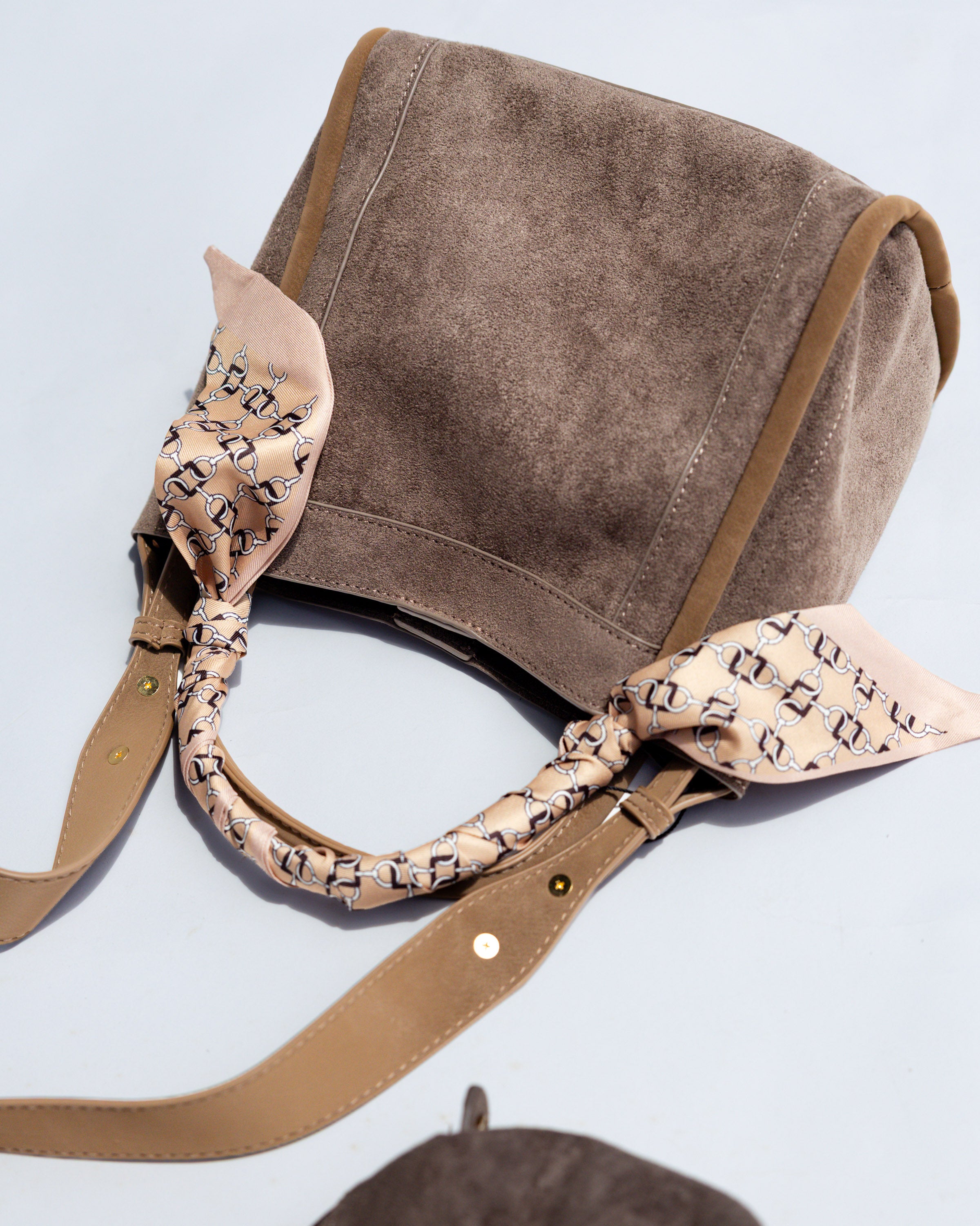 Signature Suede Handbag in Taupe