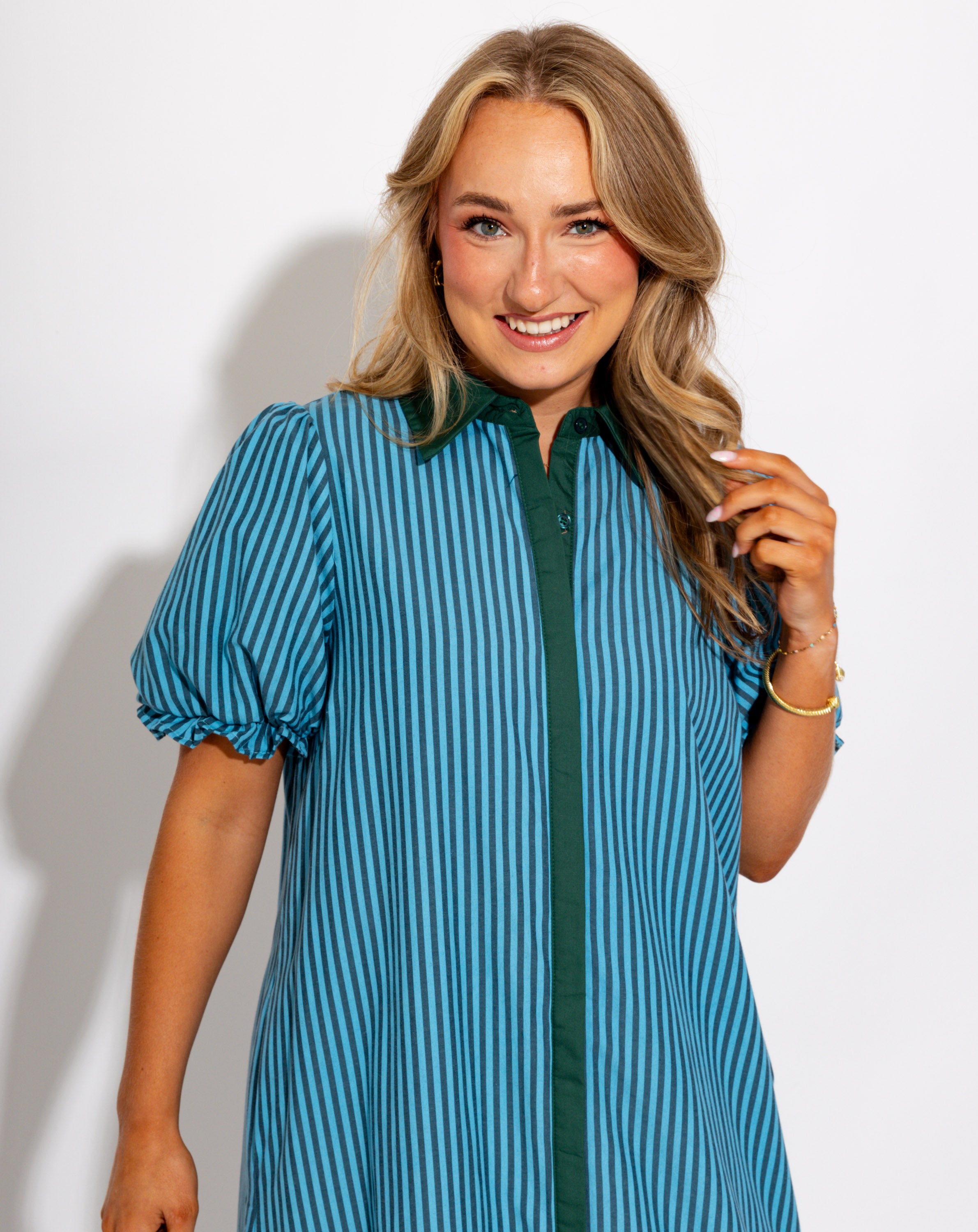 Button Front Stripe Midi Dress