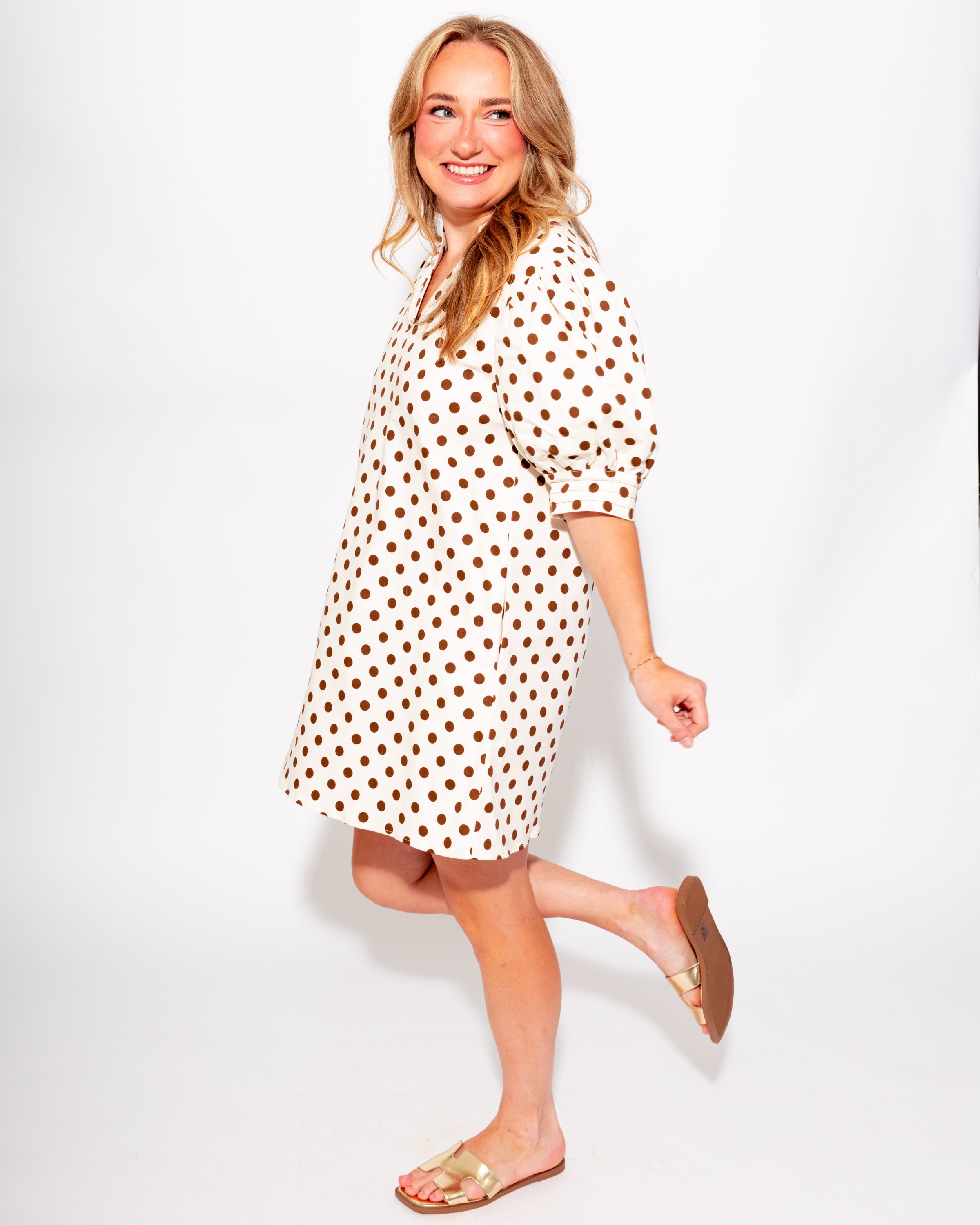 Polka Dot Puff Sleeve Mini Dress