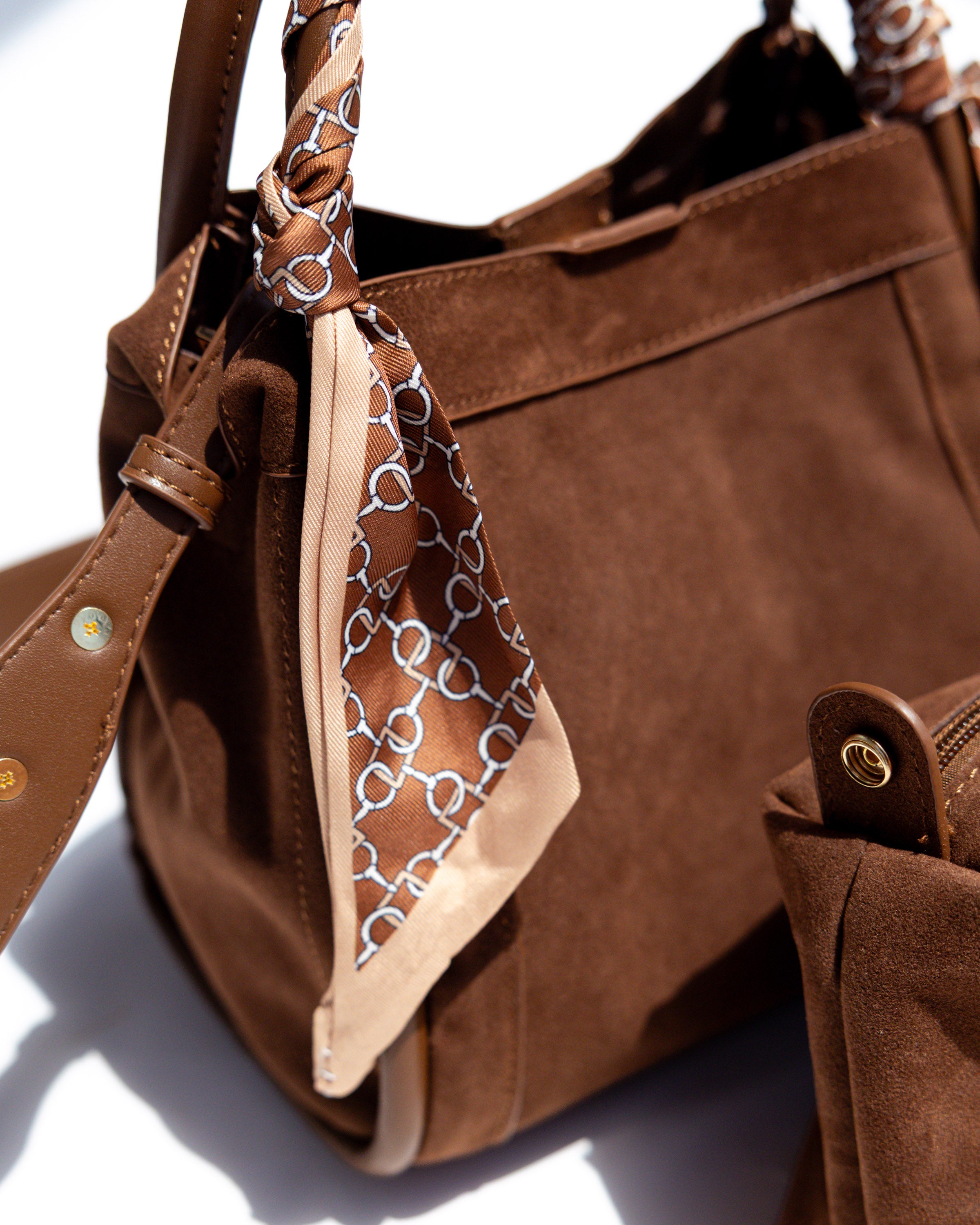 Signature Suede Handbag in Chocolate