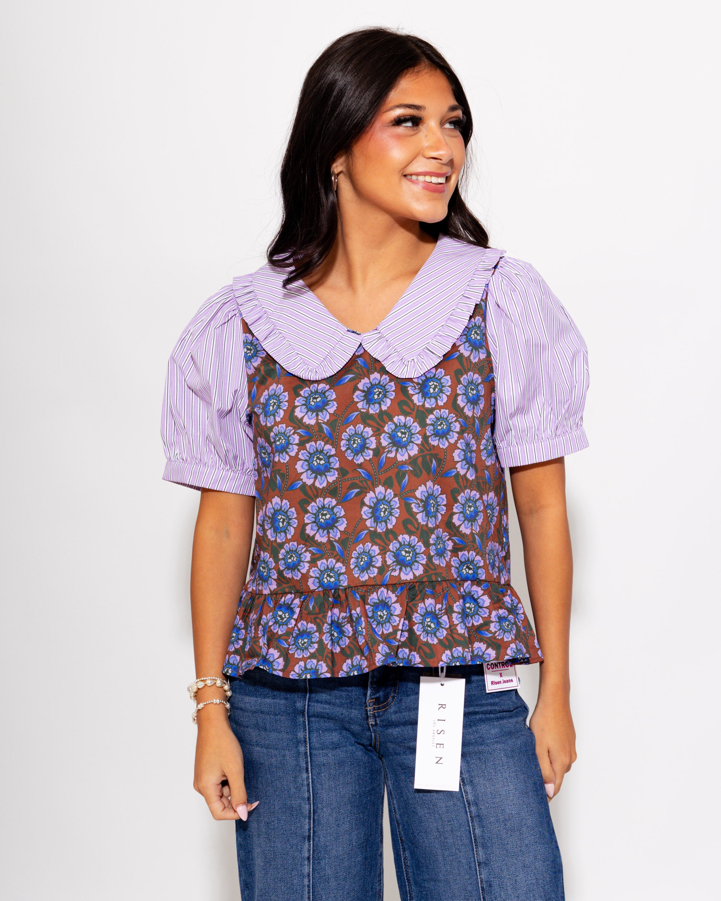 Girly Garden Mixed Print Top in Lavender