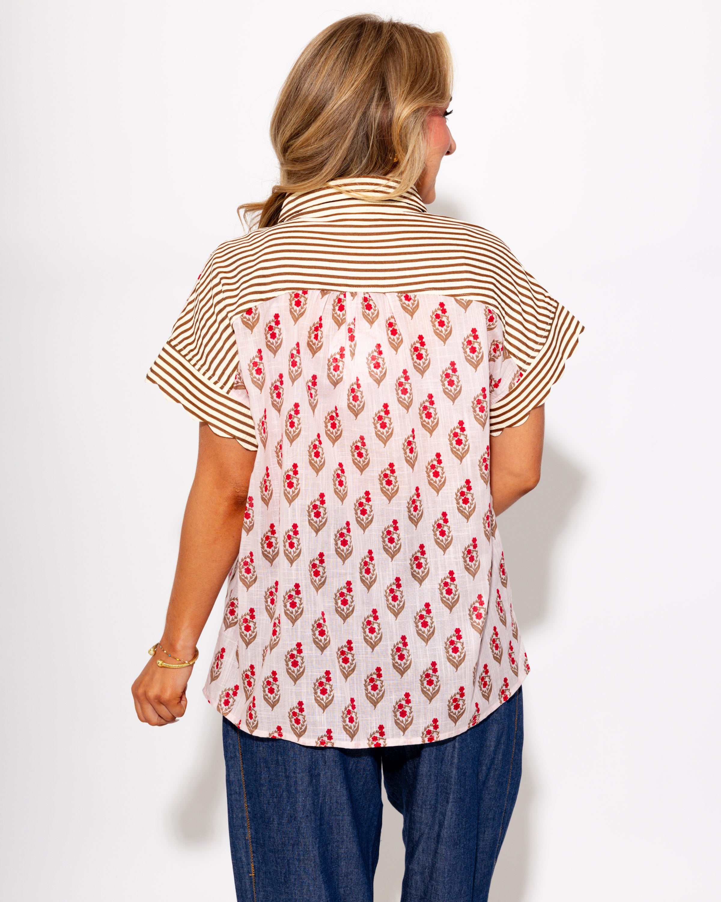Floral Contrast Scalloped Top