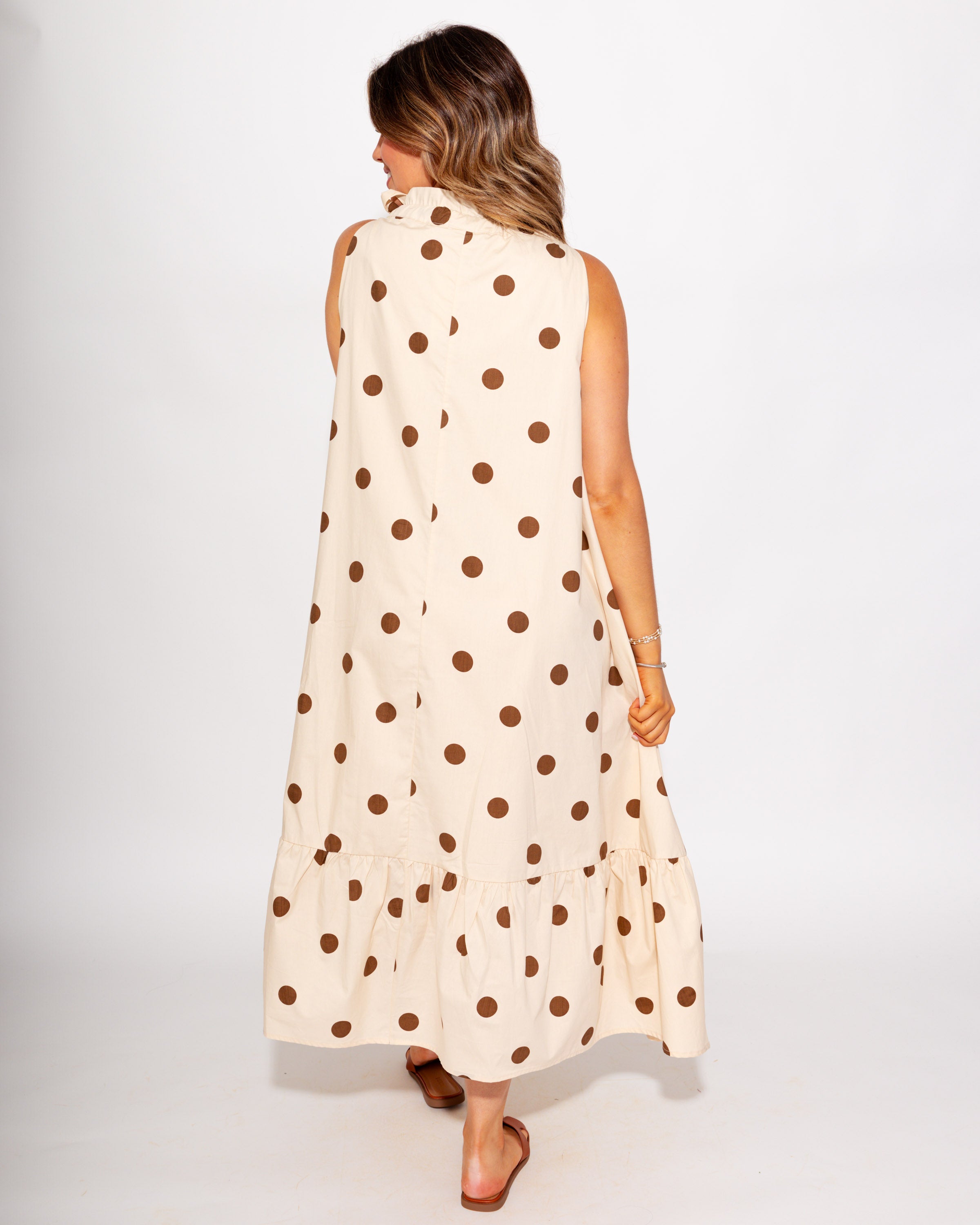 Classic Polka Dot Tie Neck Dress