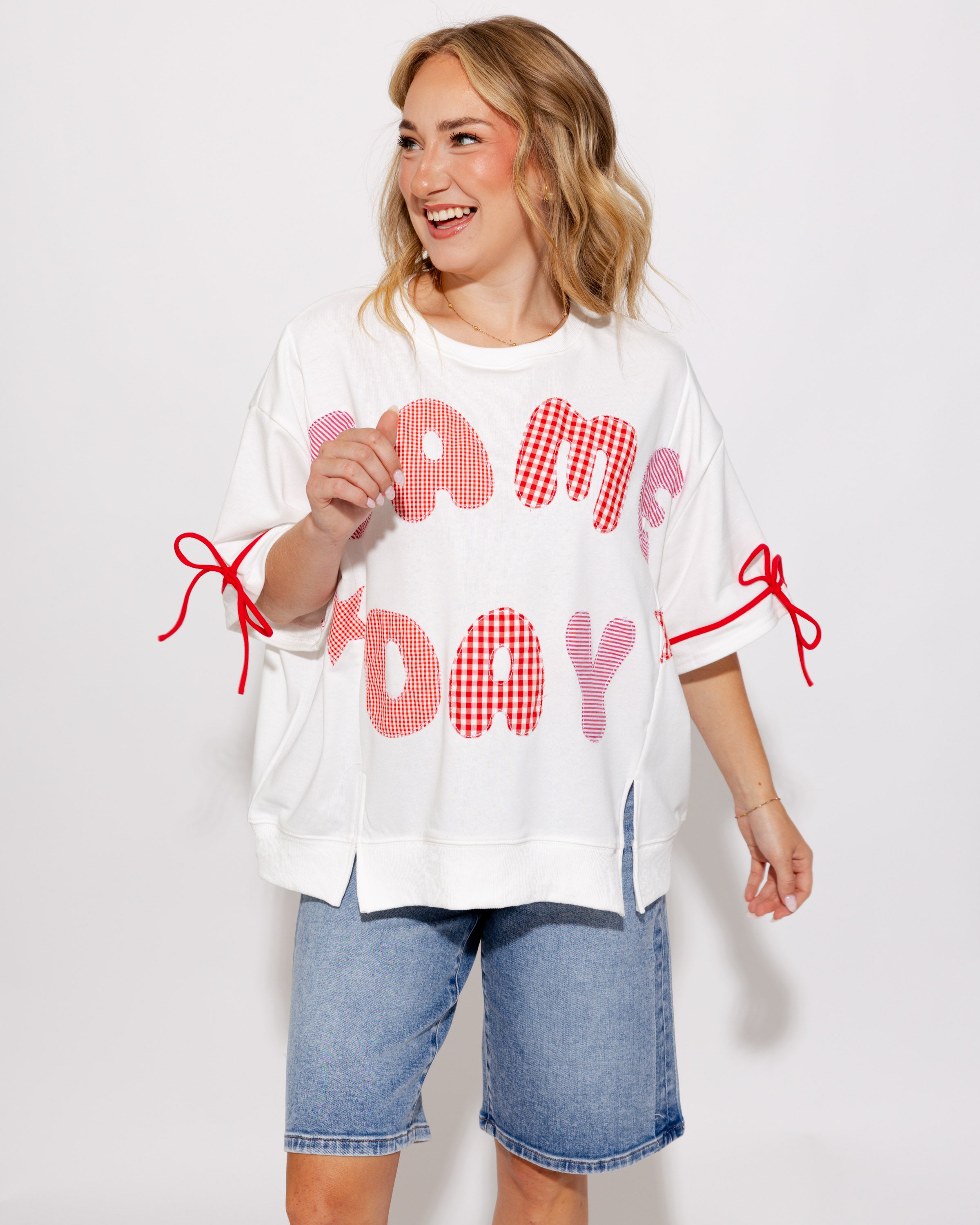 Game Day Patchwork Boxy Tee in Red