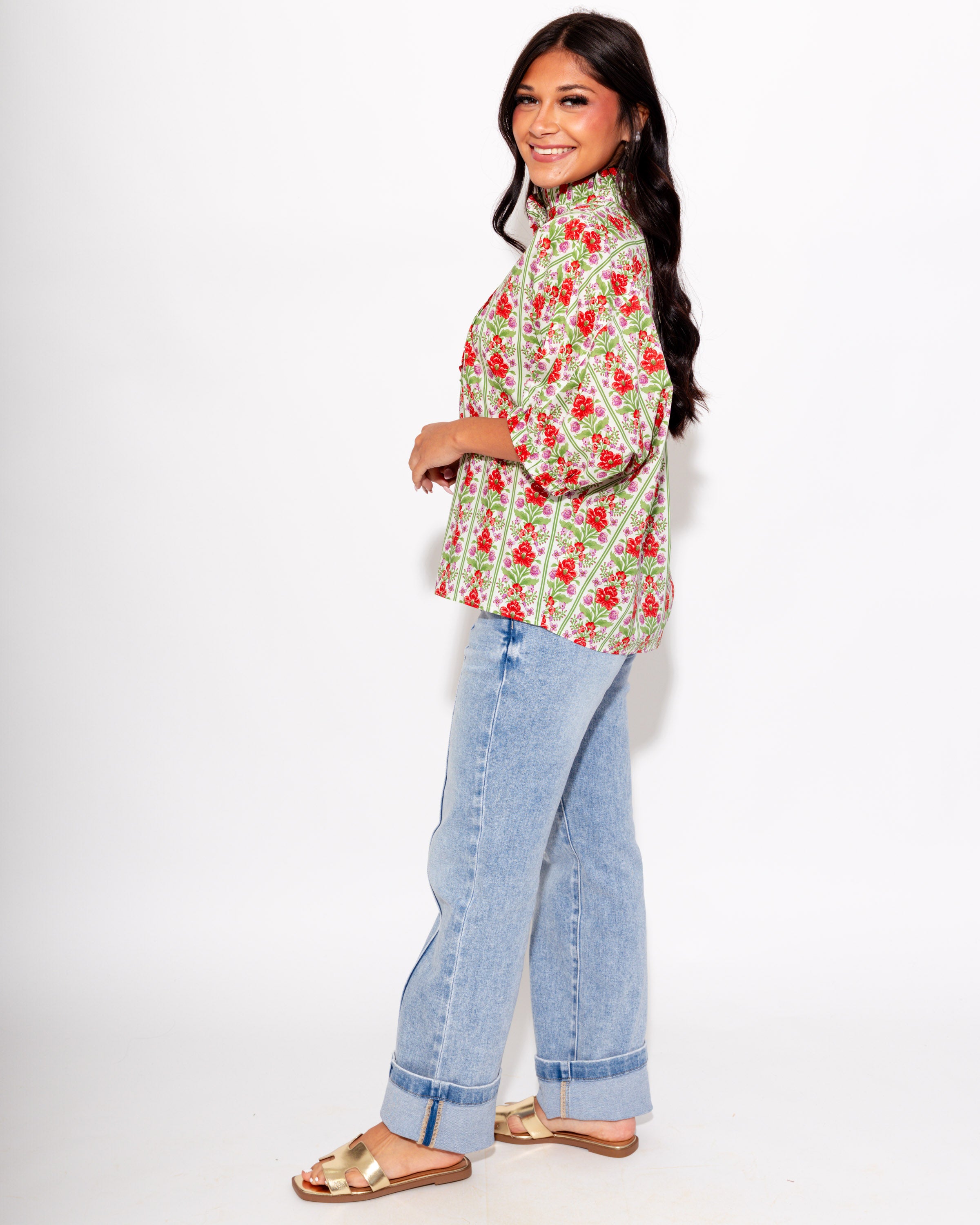 Red Botanical Dolman Sleeve Top
