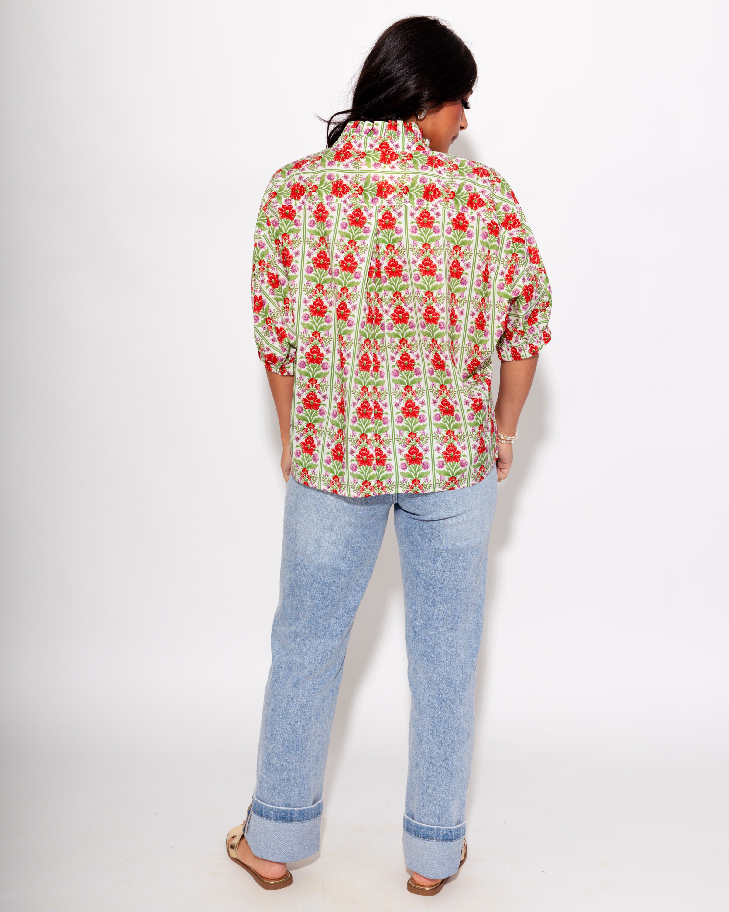Red Botanical Dolman Sleeve Top