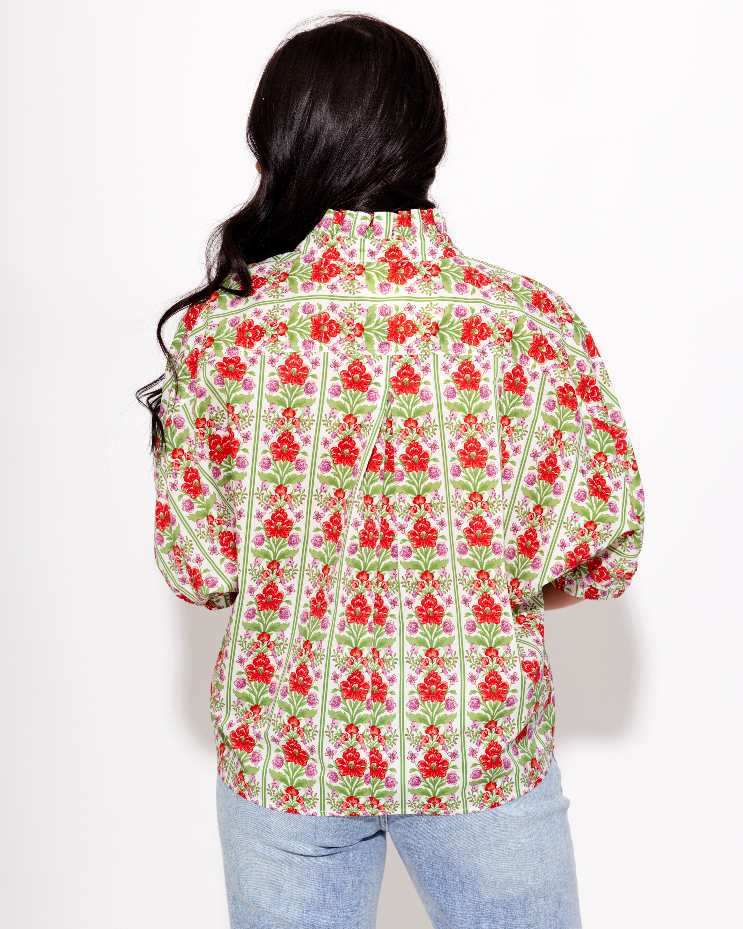 Red Botanical Dolman Sleeve Top