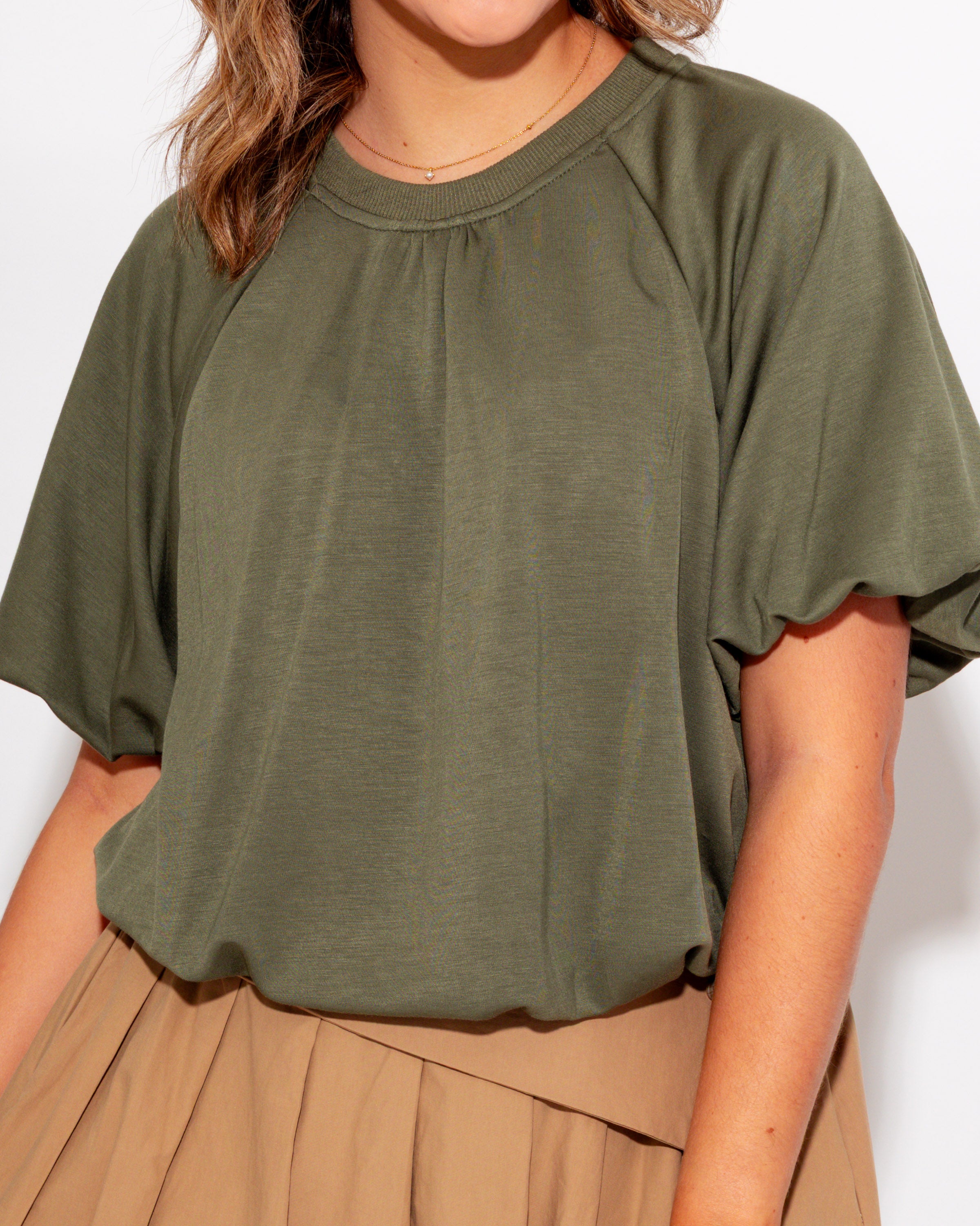 Gathered Detail Top in Olive