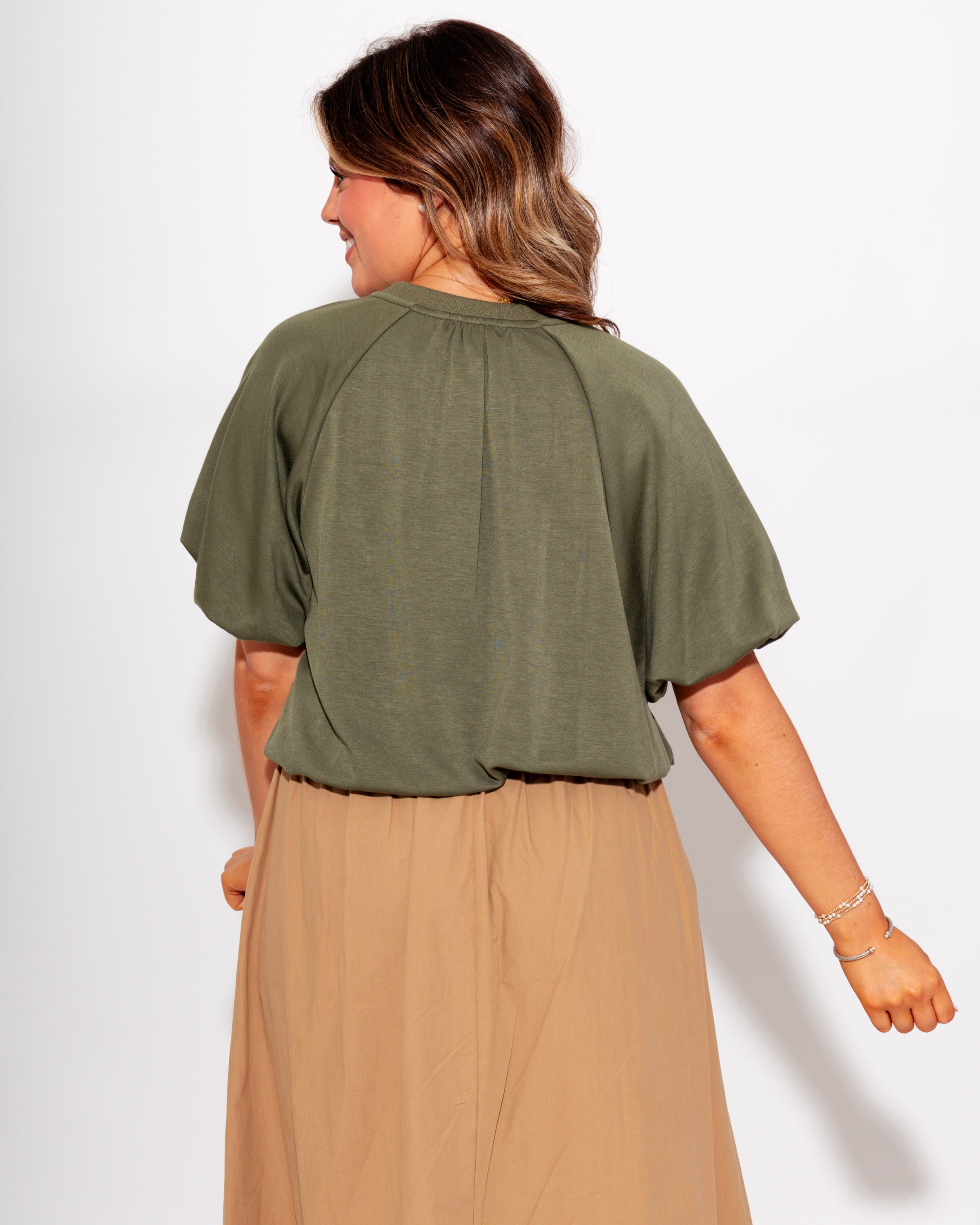 Gathered Detail Top in Olive