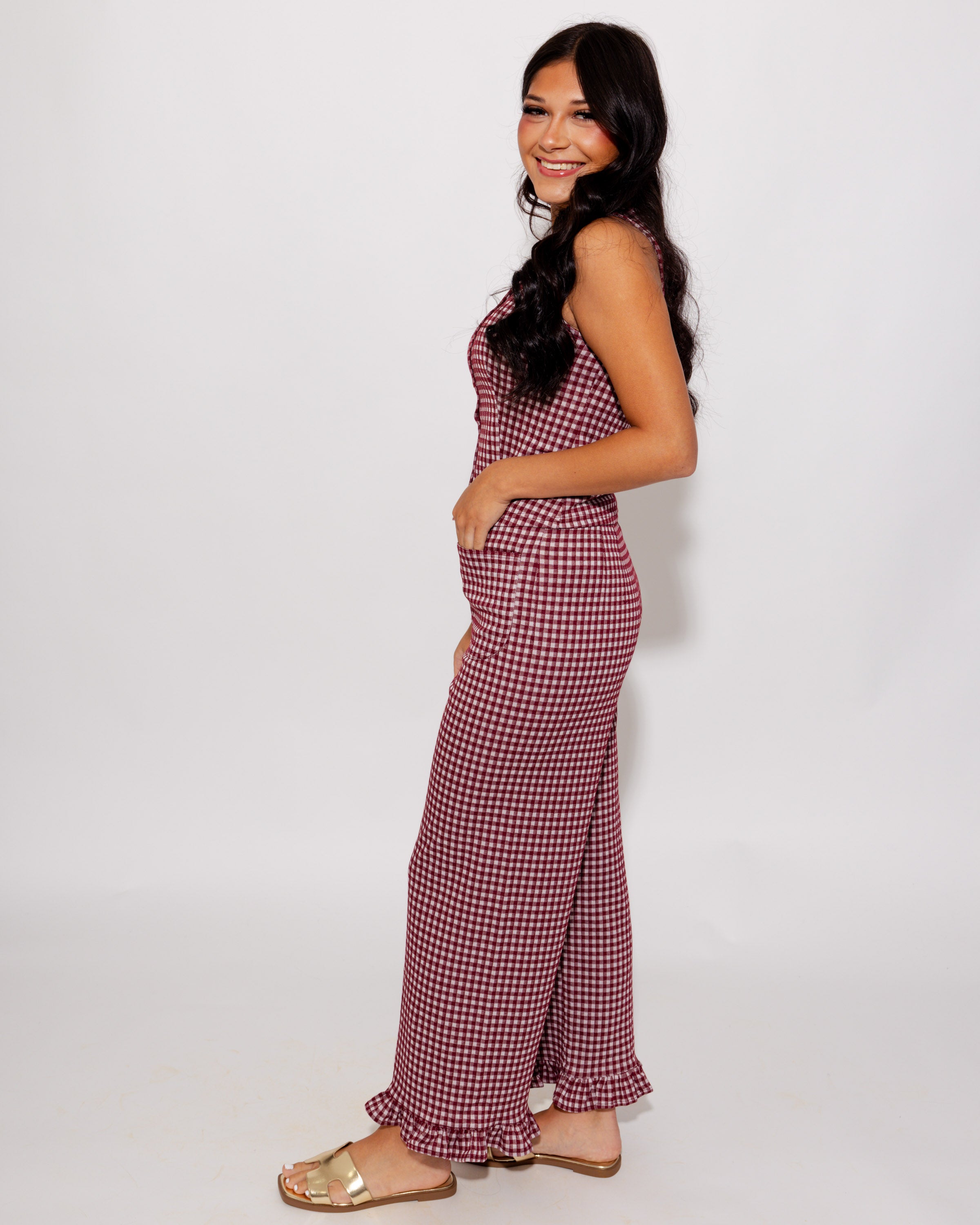 Sweet Gingham Ruffle Hem Pants