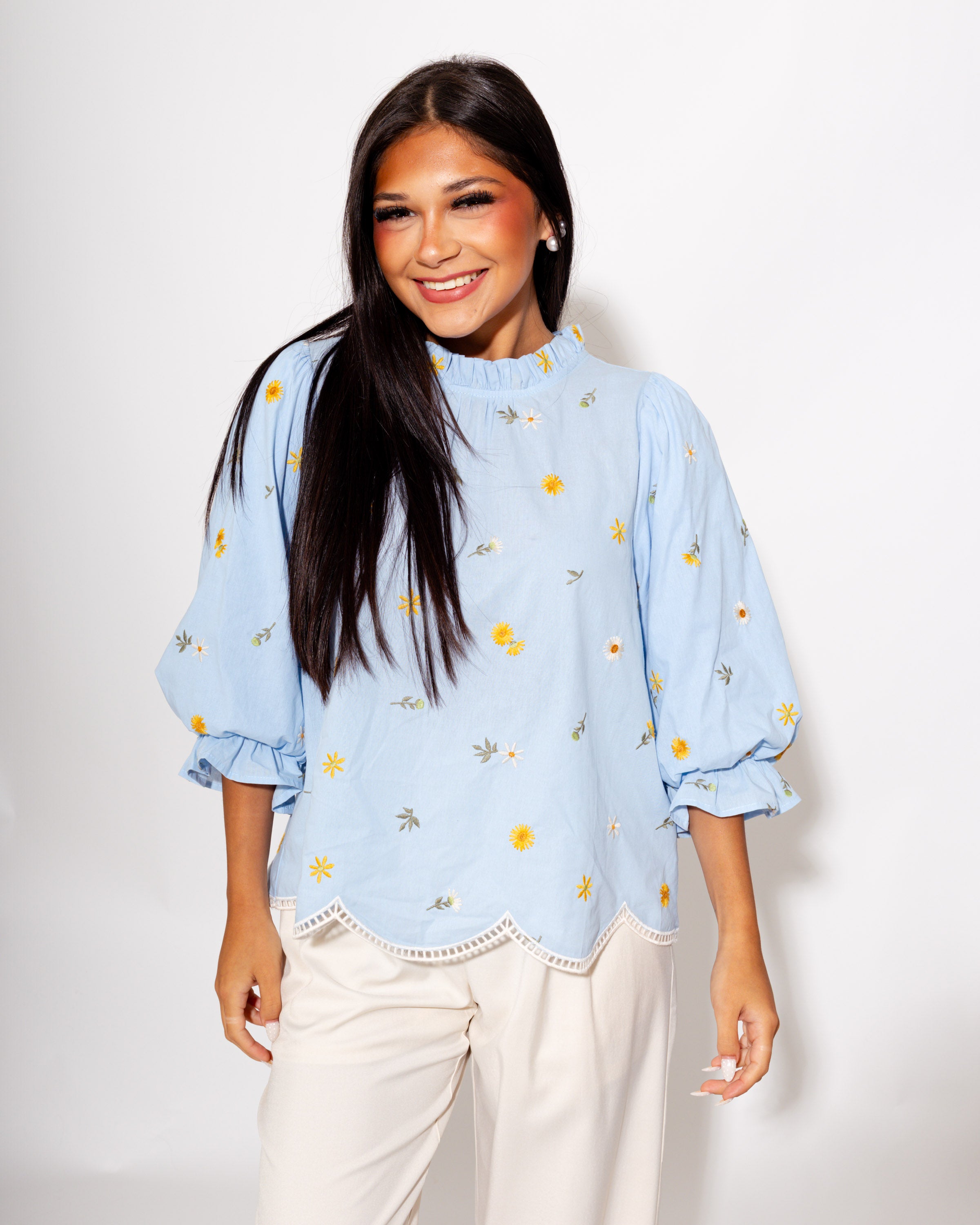 Delicate Floral & Hem Detail Top