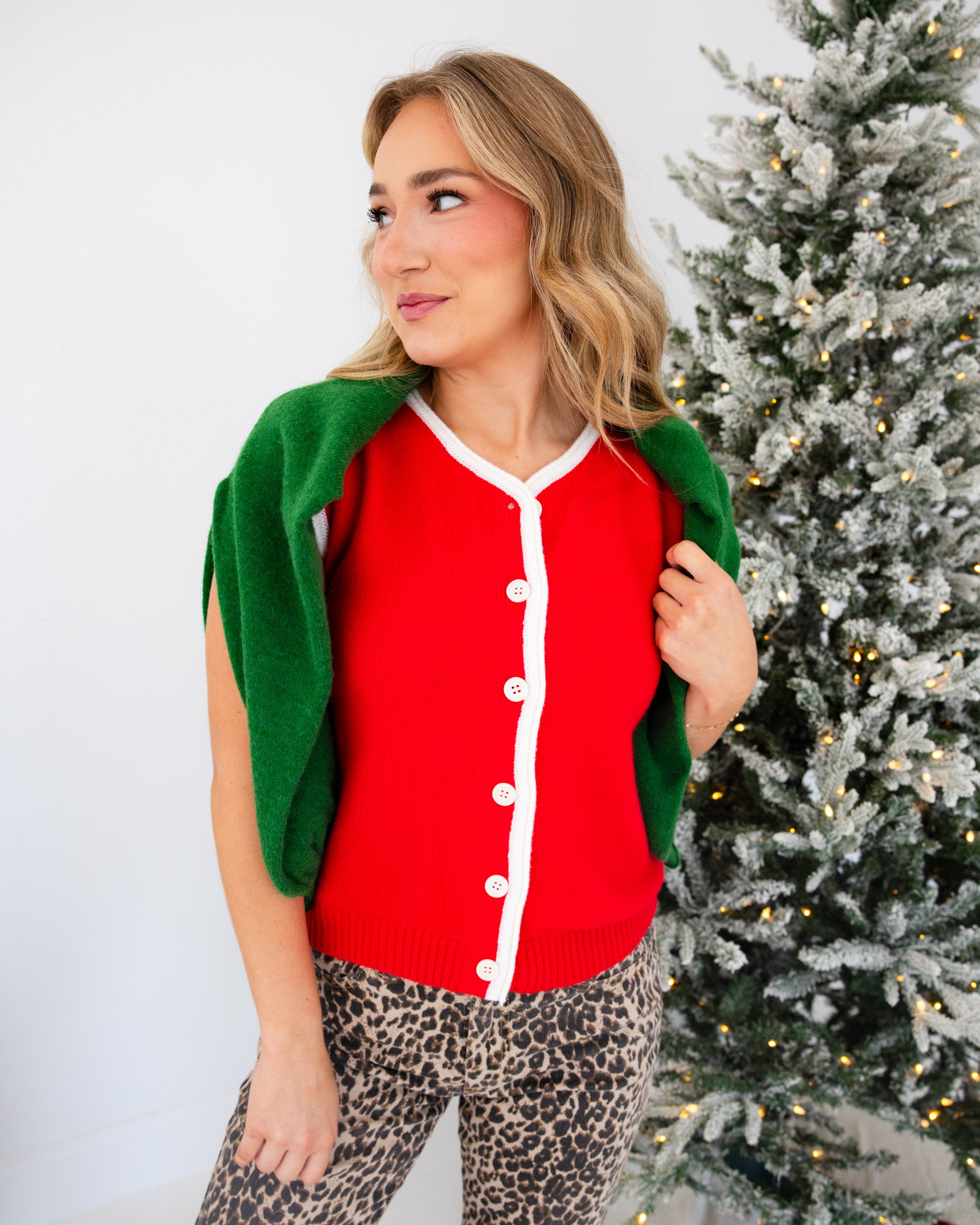 Contrast Cord Sleeveless Sweater