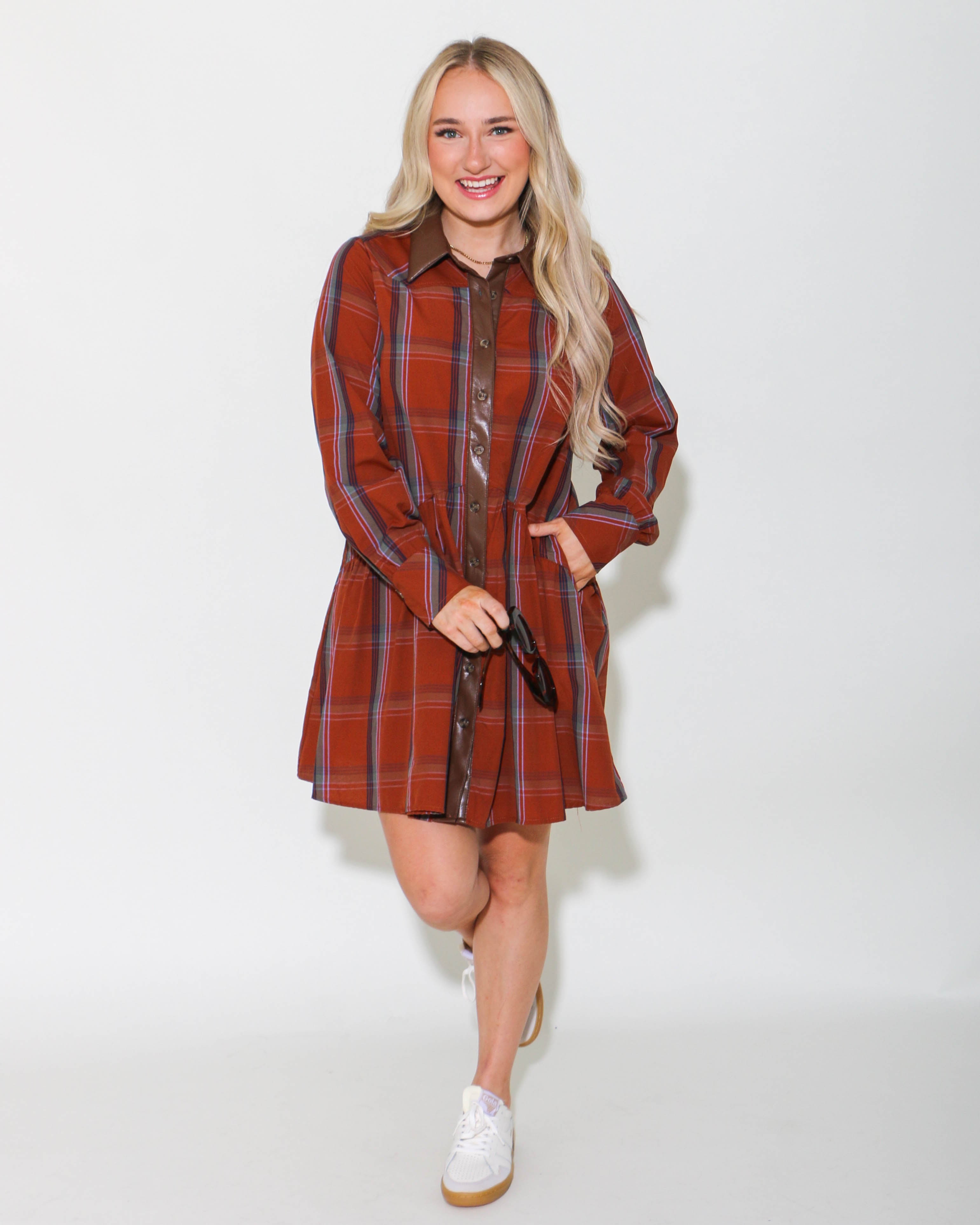 THML Plaid Button Up Dress