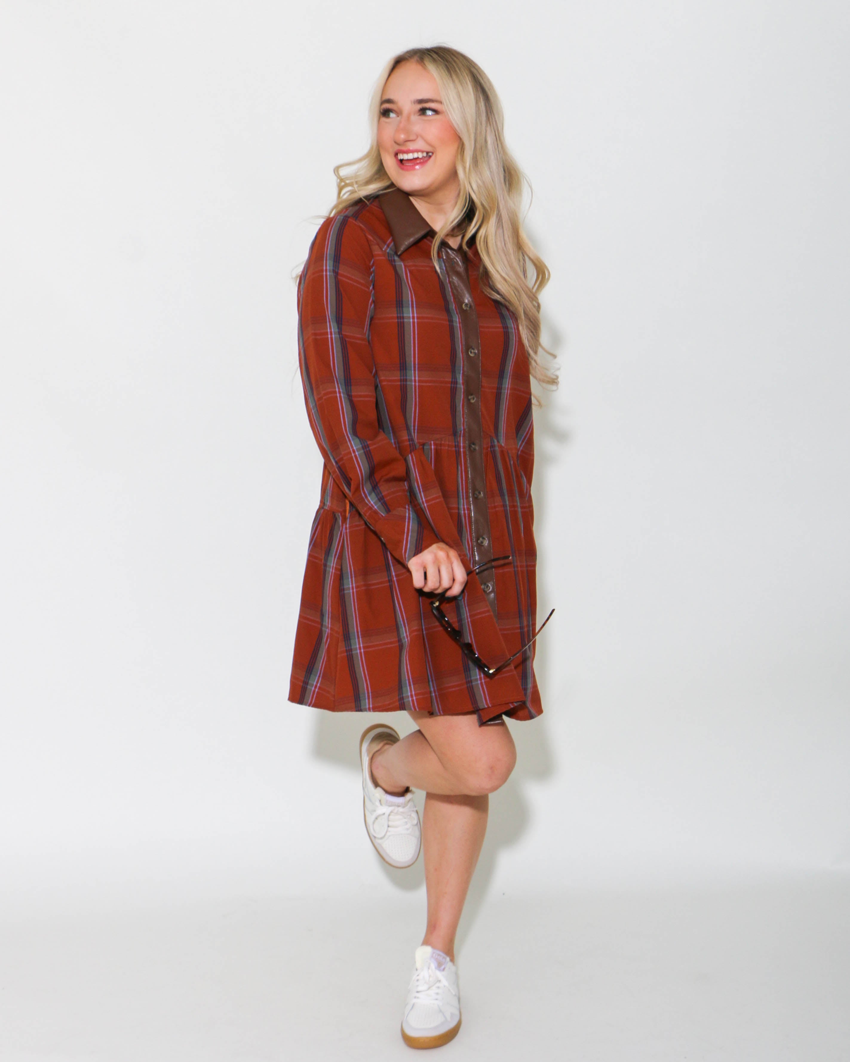 THML Plaid Button Up Dress