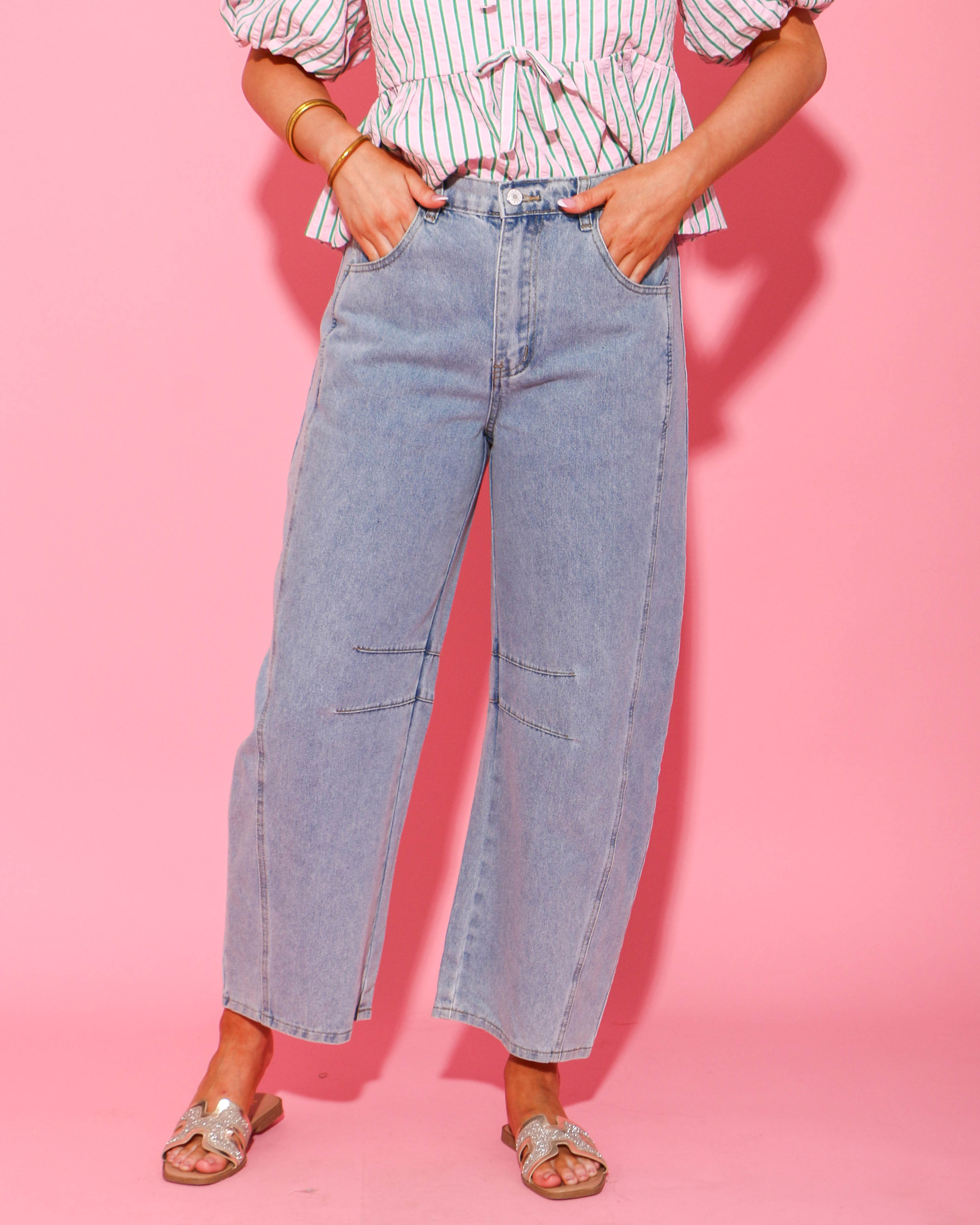 Light Wash Denim High Waisted Barrel Jeans