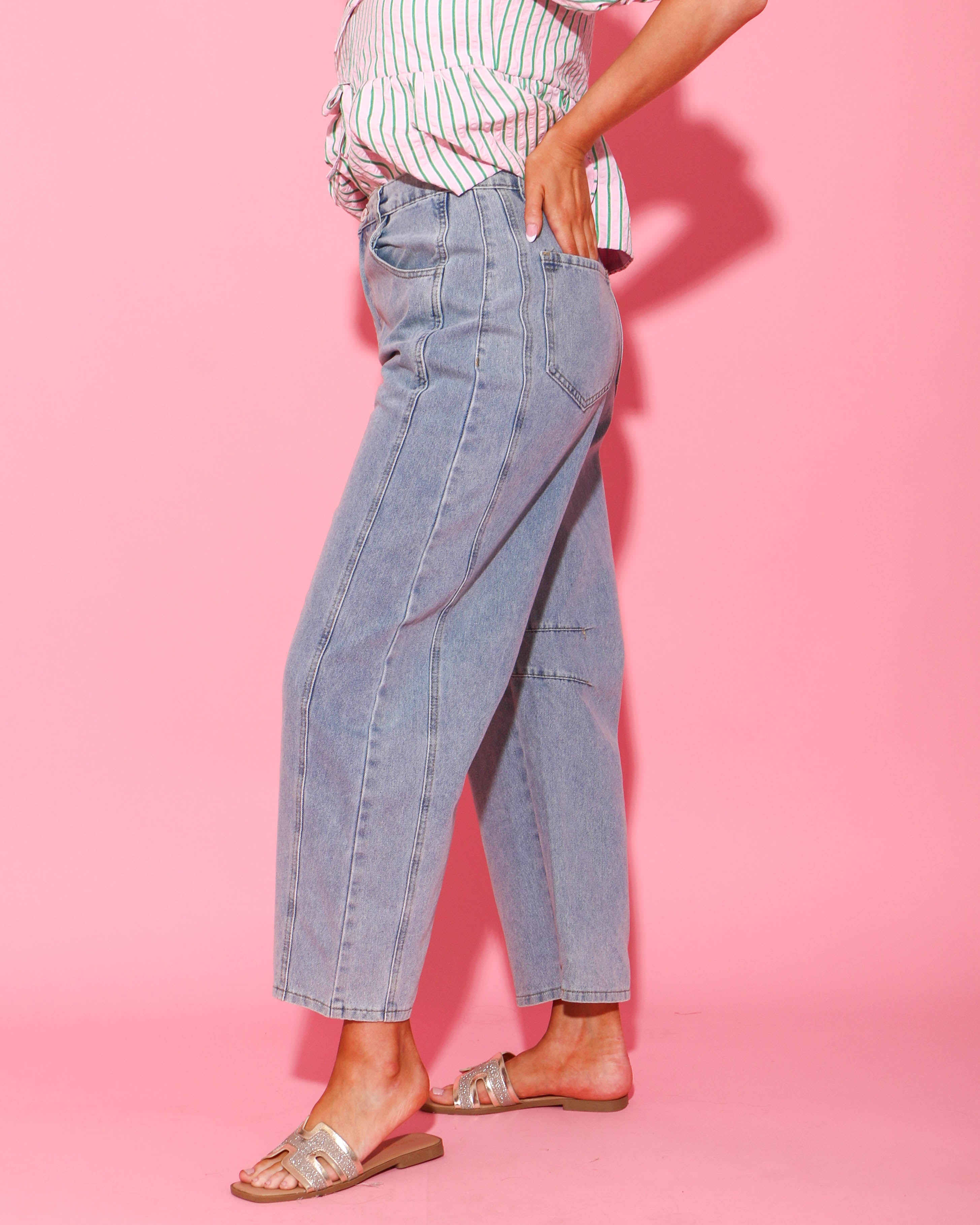 Light Wash Denim High Waisted Barrel Jeans