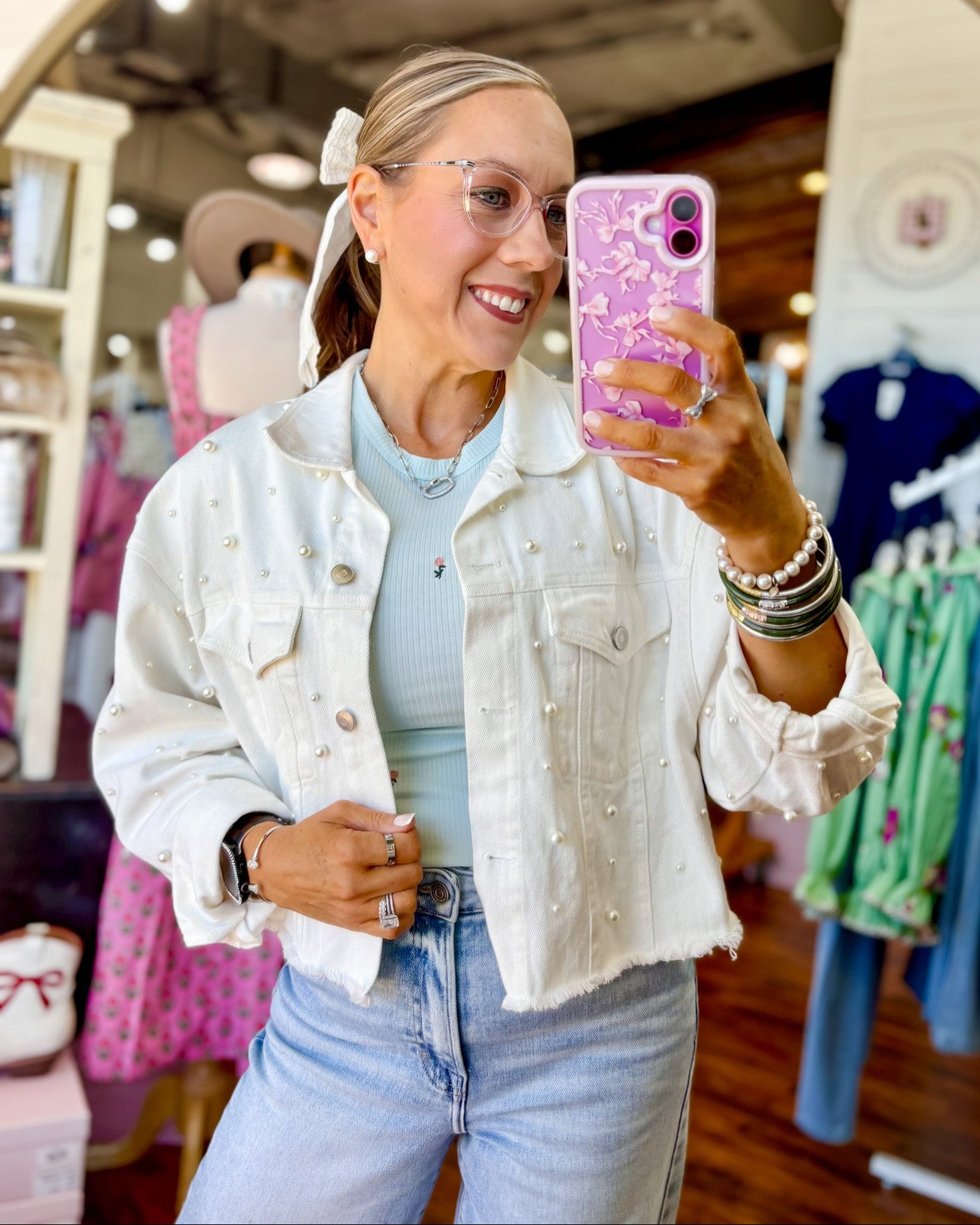 Pearl Studded Denim Jacket