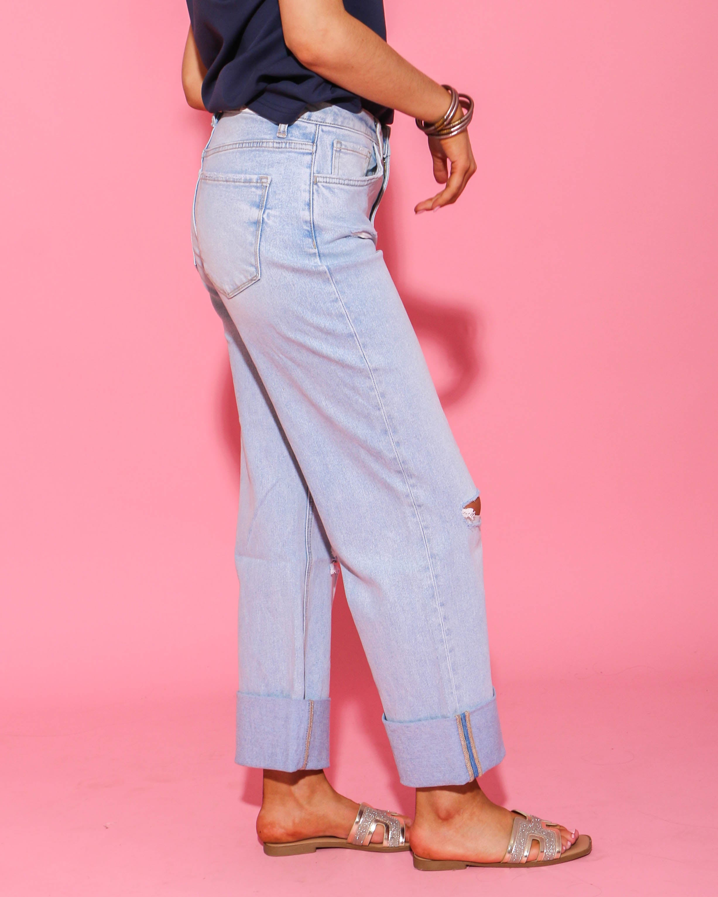 Hey There Super High Rise Cuffed Jeans in Light