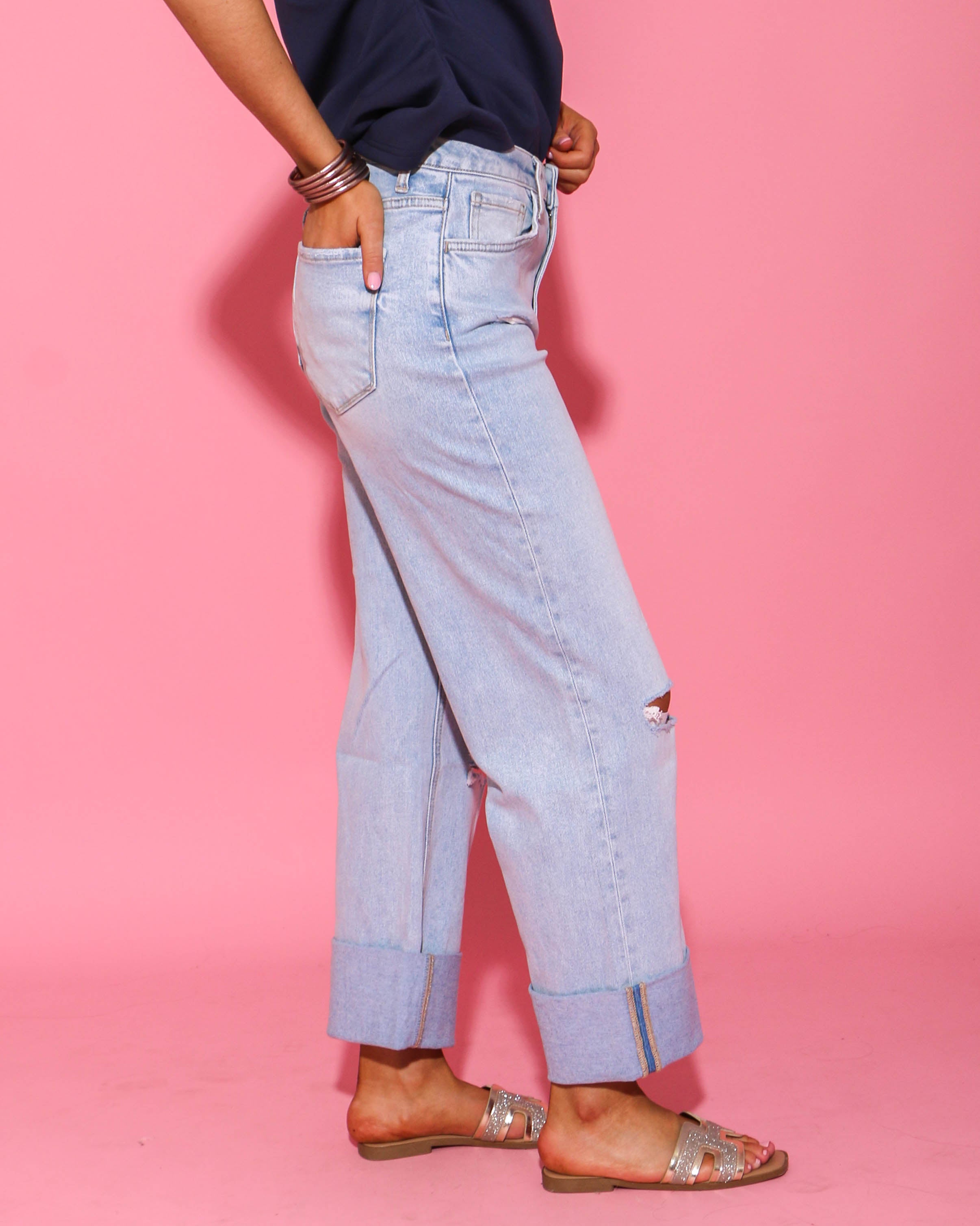 Hey There Super High Rise Cuffed Jeans in Light