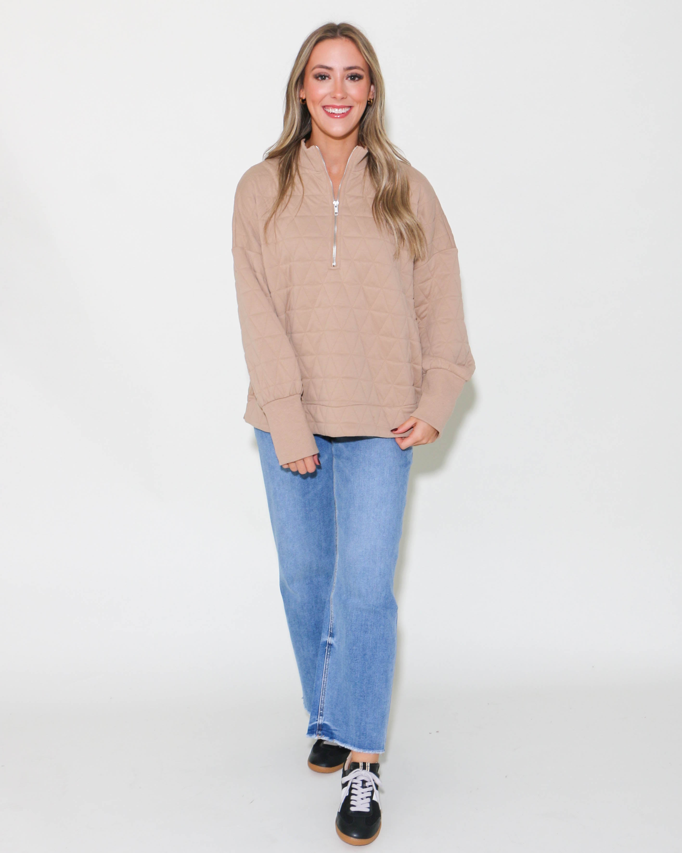 Textured Half Zip-Up Pullover in Taupe