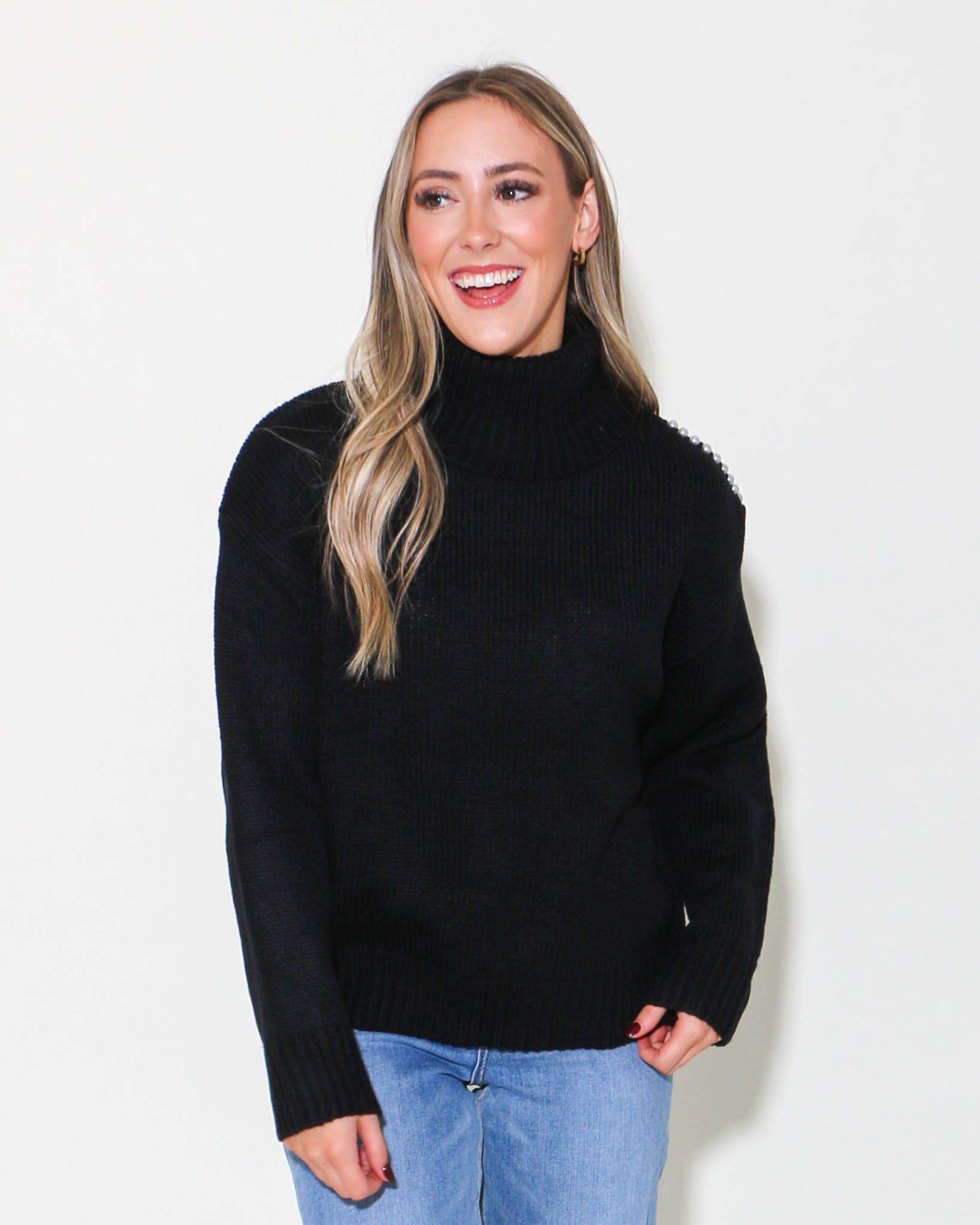 Turtleneck Pearled Knit Sweater
