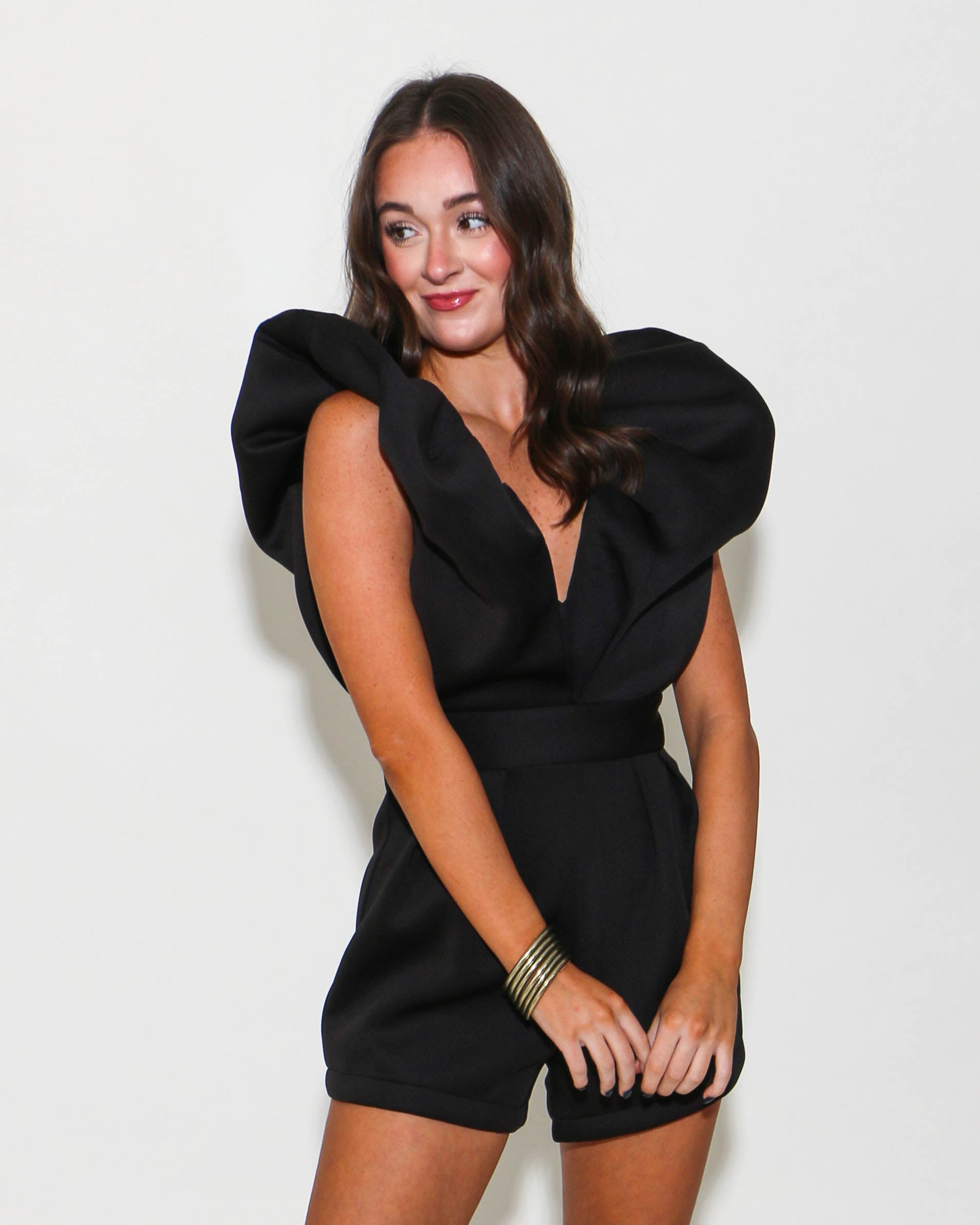 Scuba V-Neck Ruffle Sleeve Romper