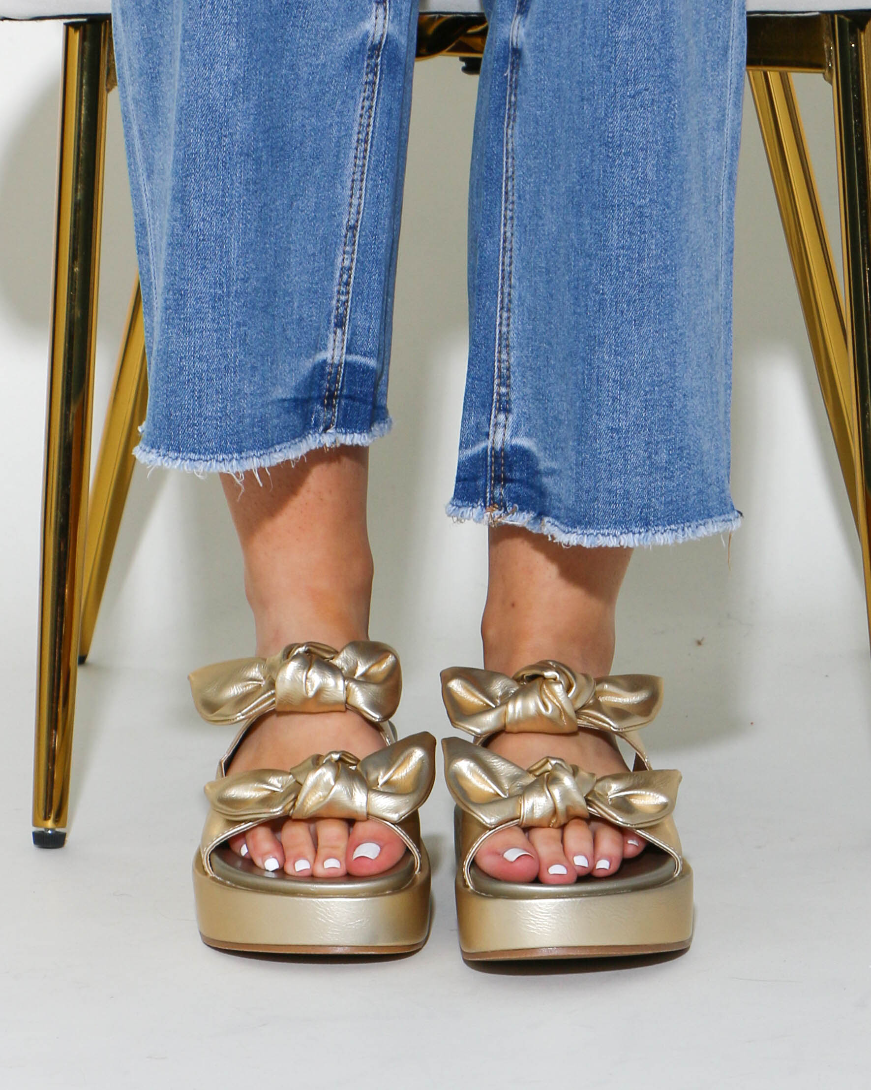 Kiki Bow Slide Sandals in Gold