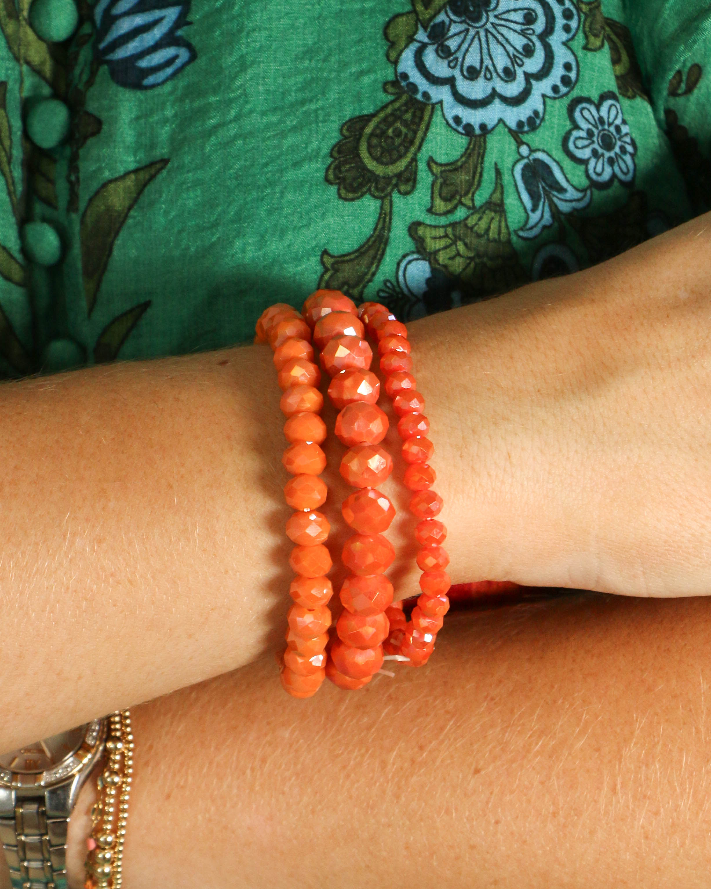 Bright Orange Beaded Bracelet Stack