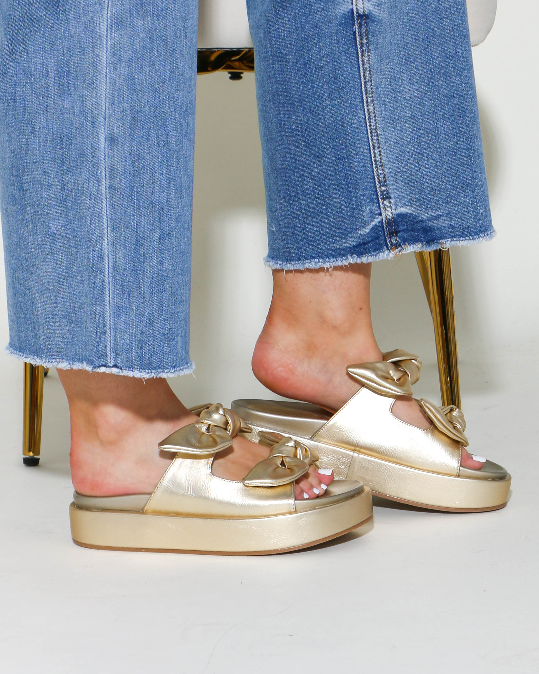 Kiki Bow Slide Sandals in Gold