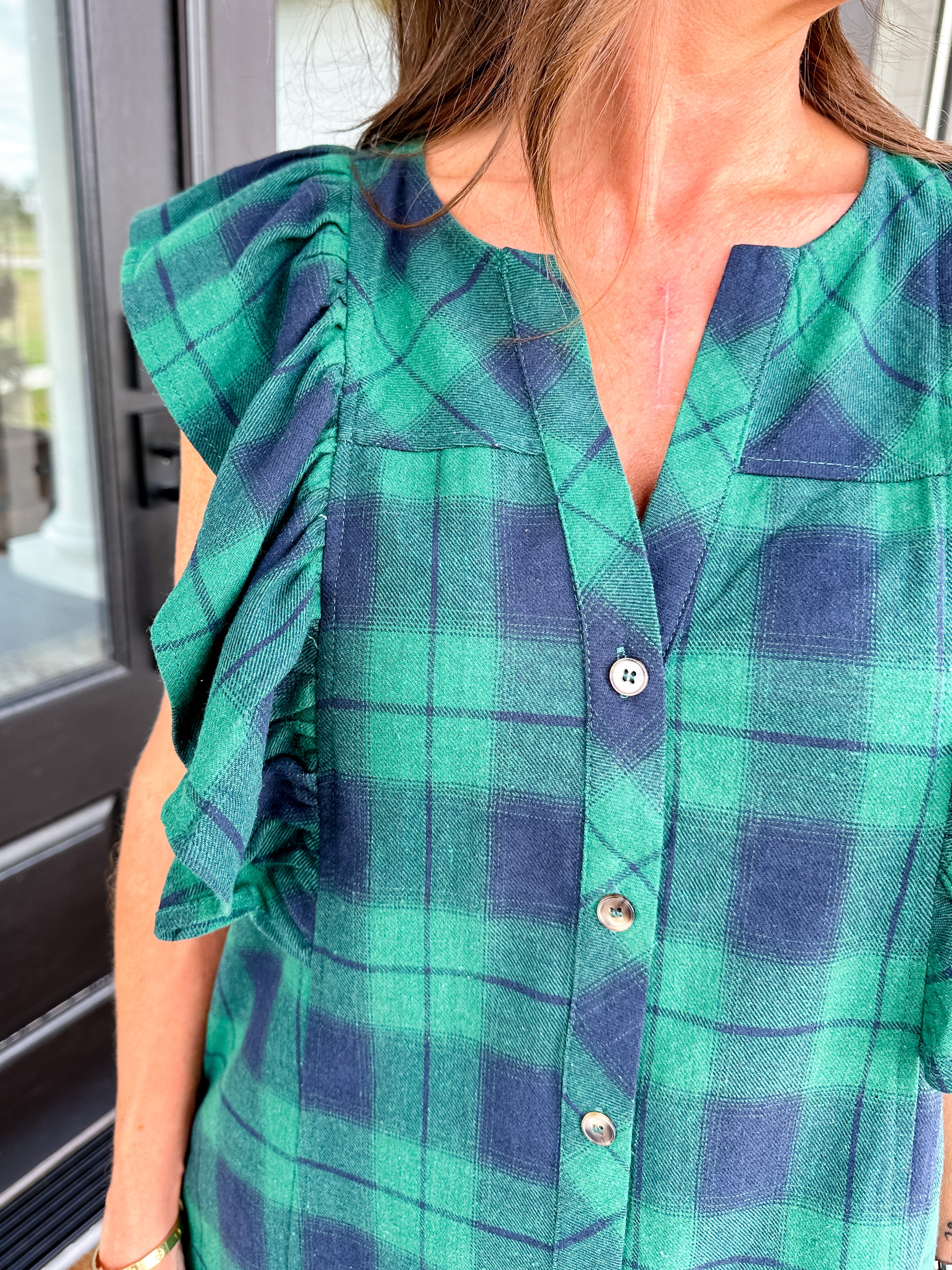 Plaid Ruffle Sleeve Mini Dress