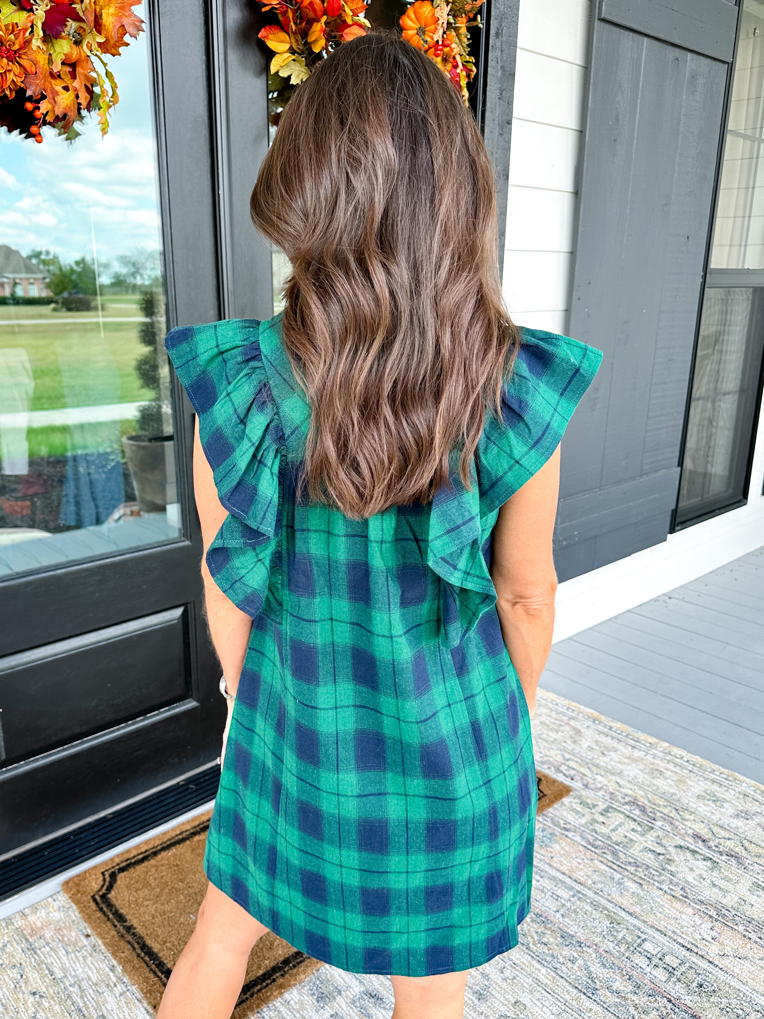 Plaid Ruffle Sleeve Mini Dress